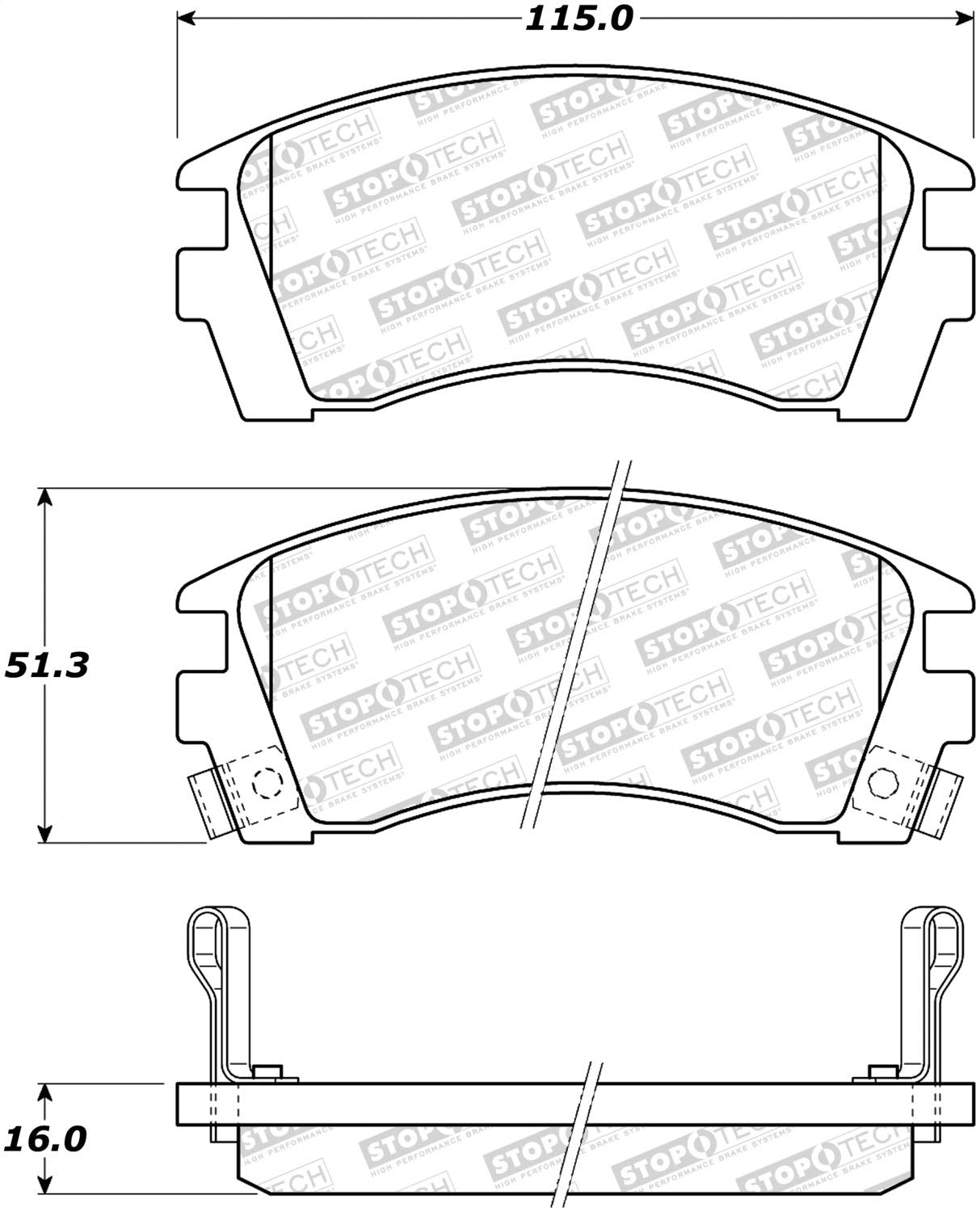 Front StopTech 308.05090 Brake Pads with Shims and Hardware Street