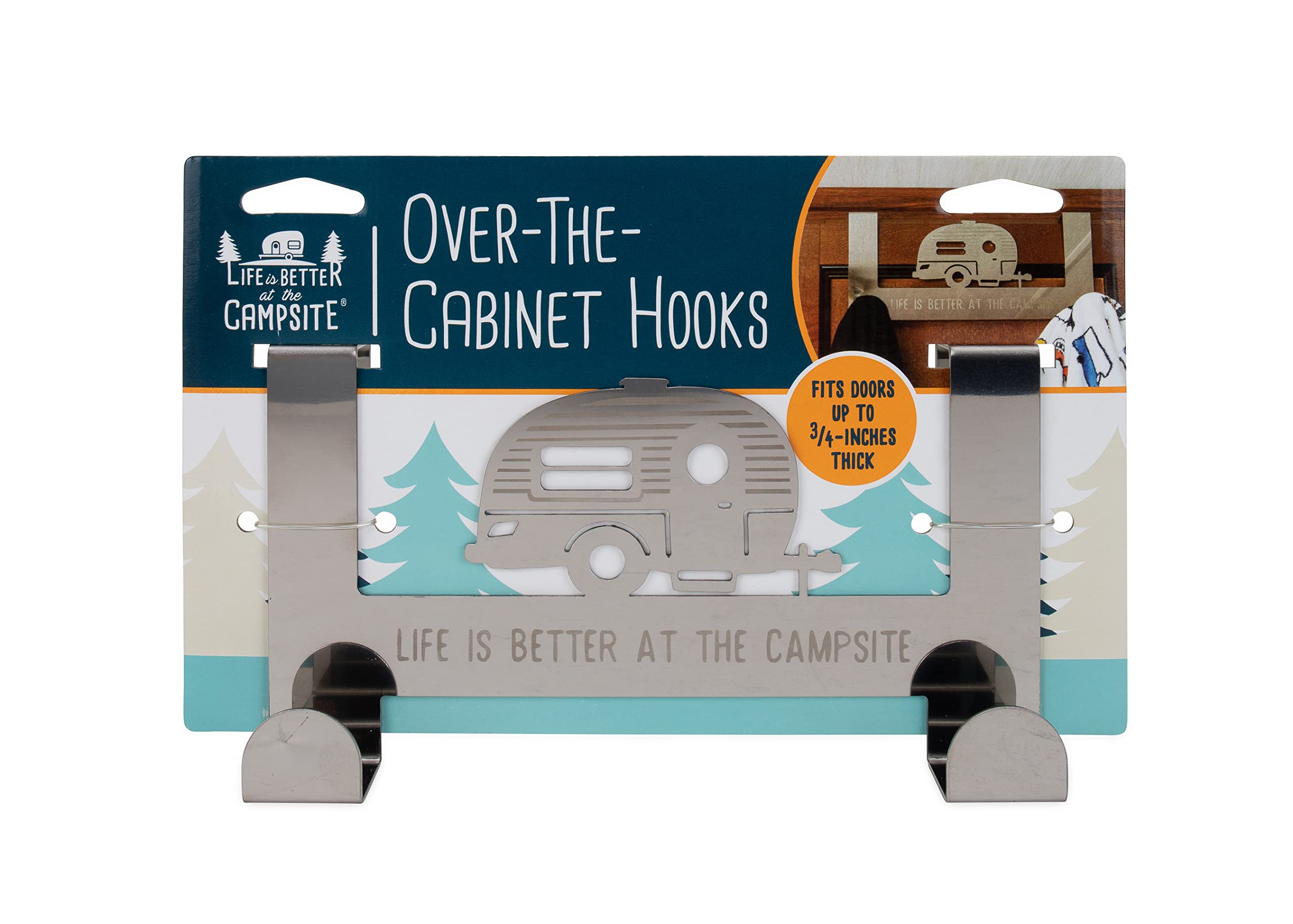 Over-The-Cabinet Hooks Camco Life is Better at The Campsite | Ideal for Small Spaces | Made of Durable Stainless Steel | (53381), Silver, Medium