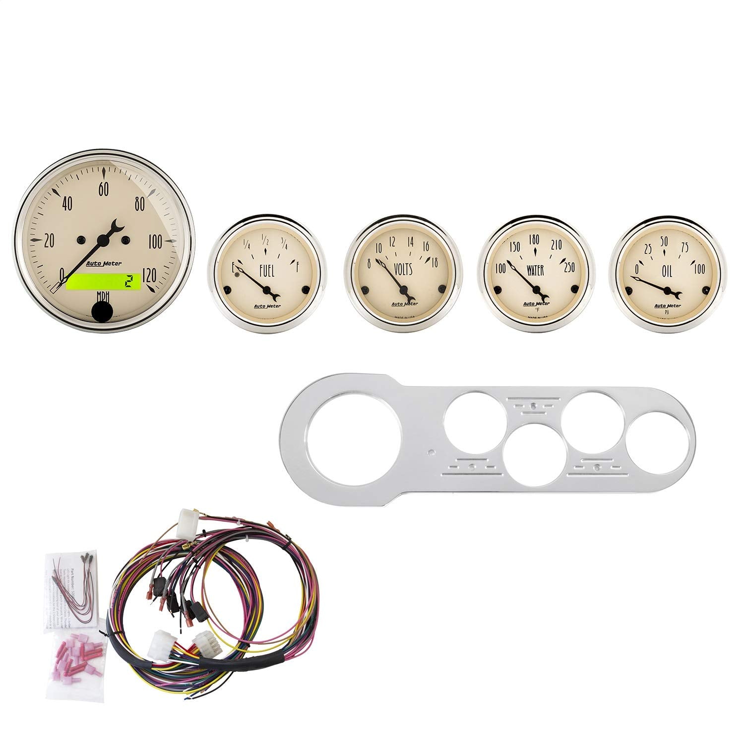 Gauge Kit AutoMeter 7042-AB, 5 Pc, Chevy Car 53-54, Mph/Fuel/Oilp/Wtmp/Bat, Ab