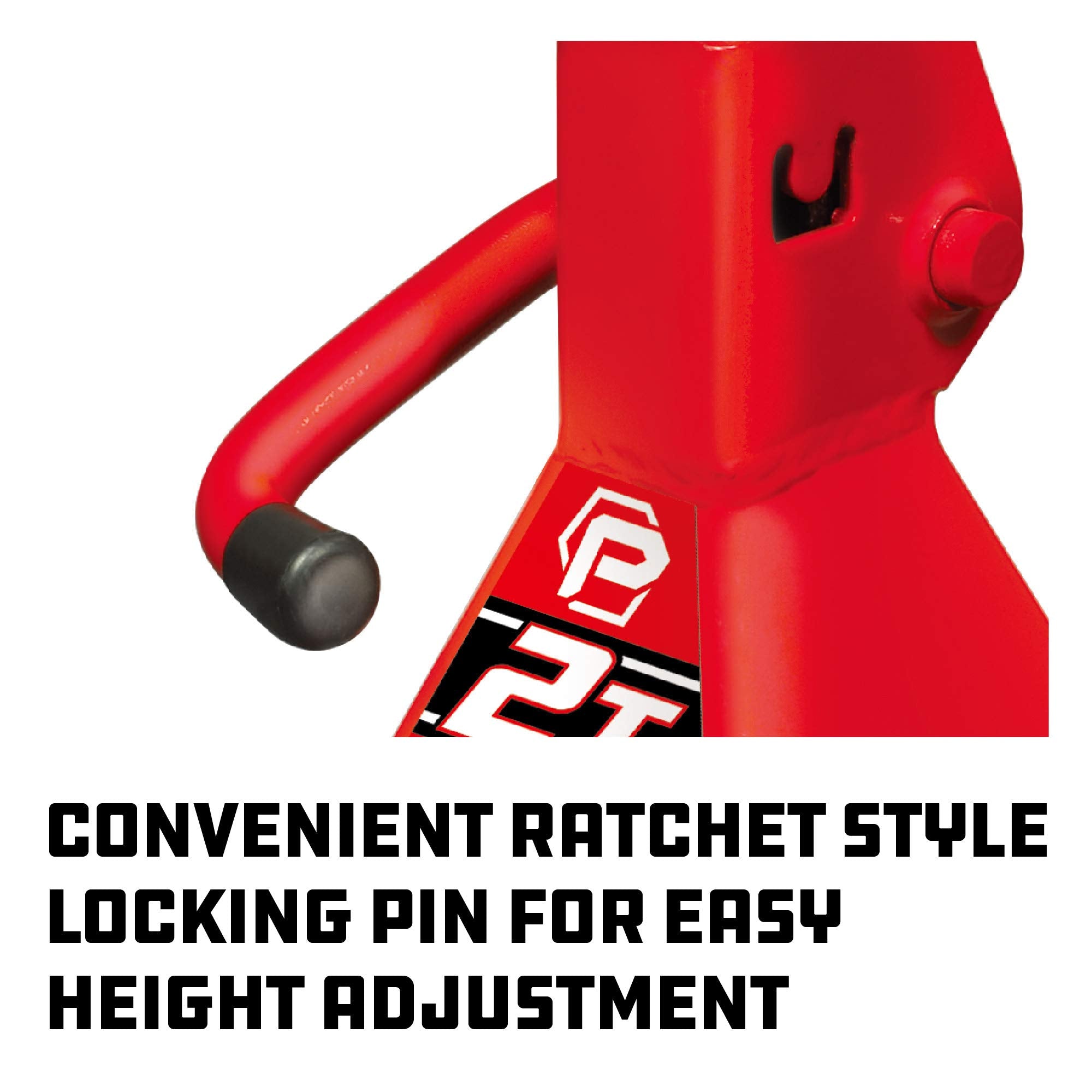 2 Ton Powerbuilt Ratchet Jack Stand Pair, 4000 Pound 2-Piece Heavy Duty Steel Stands, Wide Angle Stability, Adjustable Height - Red 640399