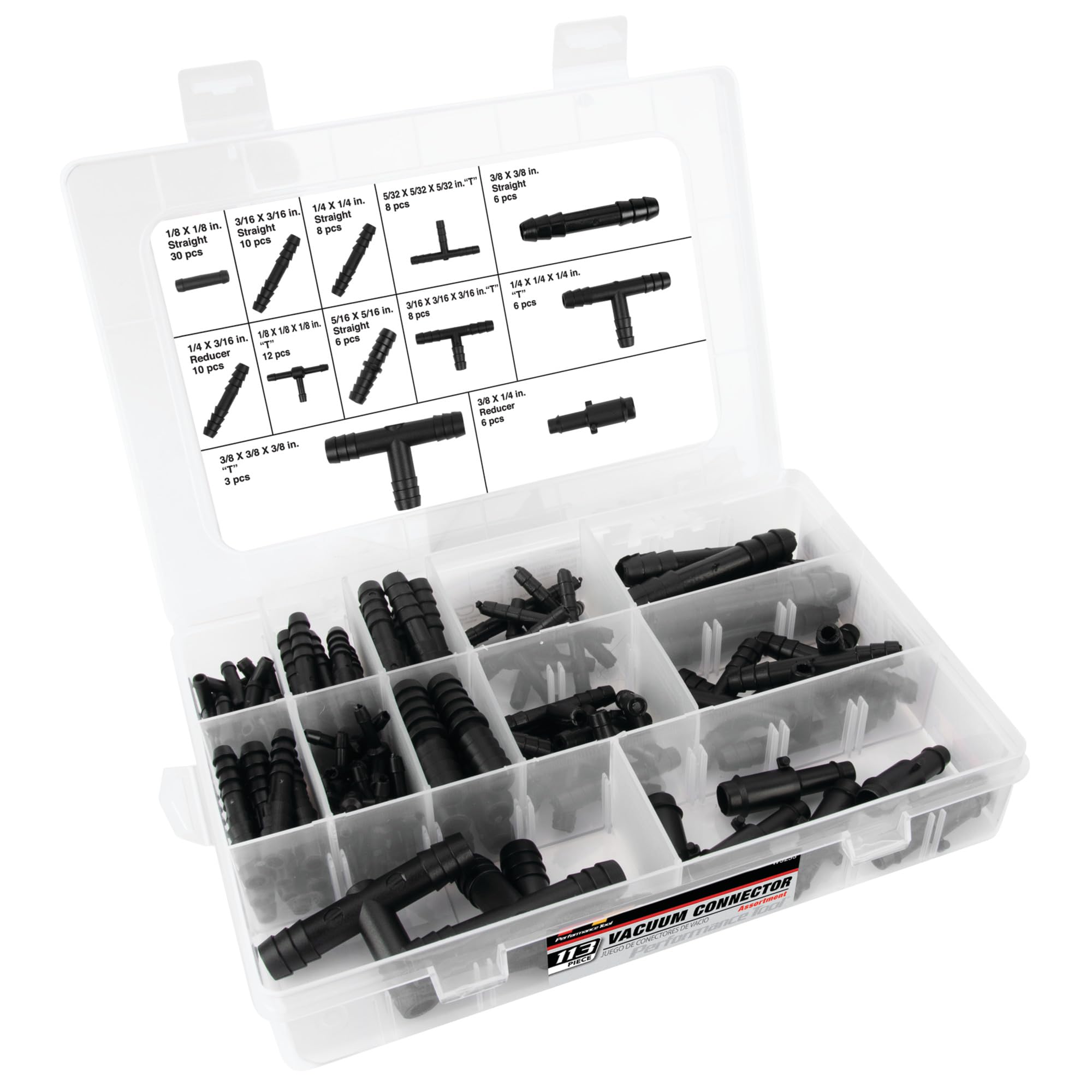 W5253 Performance Tool Heat-Resistant Vacuum Connector Repair Kit - Durable Plastic Construction with 113 Different Connectors