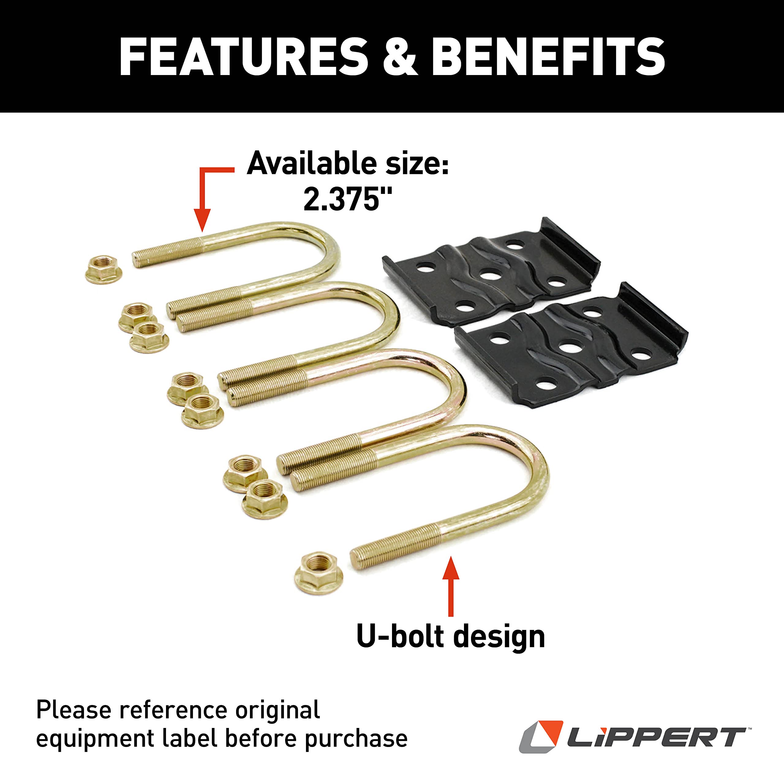 Lippert Components Axle Mounting Kit Replacement with 2.38" Tube and U-bolt Design for RV Travel Trailer Suspension Systems - 297427