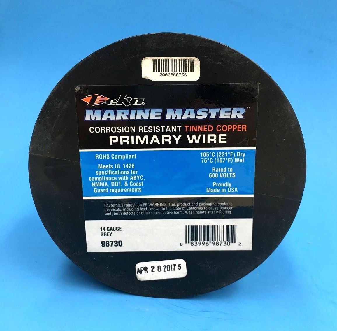 Marine Tinned Copper DEKA 14AWG Grey Boat Stranded Wire 100 Feet Made in USA