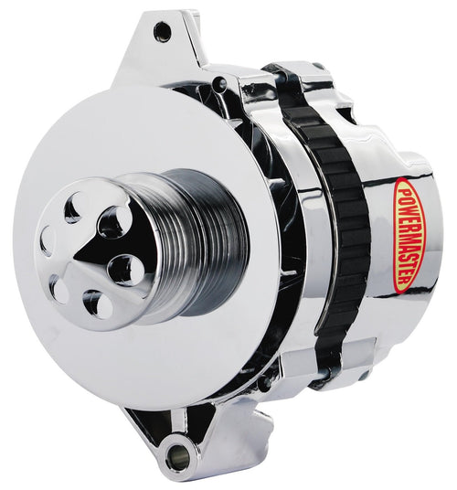 Alt GM CS130 Powermaster Chrome 105A 6 grv Pulley Baffle & Cone Str MTG 6.61" 1-Wire or OE Hookup