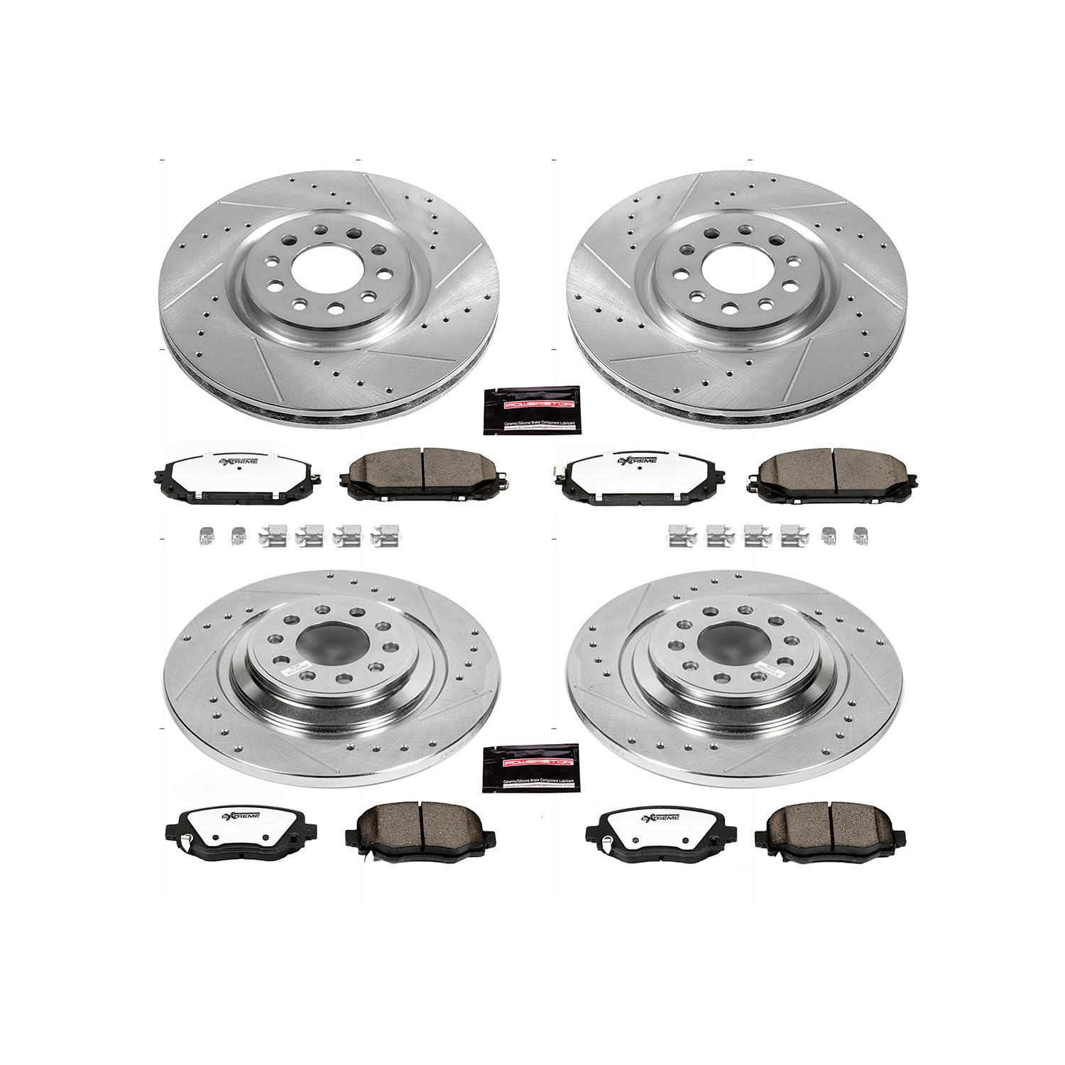 Brake Kit Power Stop Front and Rear For 2014 2015 Jeep Cherokee - Truck & Tow Carbon Fiber Ceramic Brake Pads & Drilled and Slotted Rotors Replacement, K6541-36