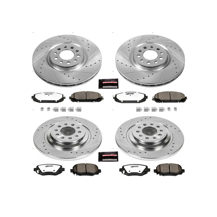 Brake Kit Power Stop Front and Rear For 2014 2015 Jeep Cherokee - Truck & Tow Carbon Fiber Ceramic Brake Pads & Drilled and Slotted Rotors Replacement, K6541-36