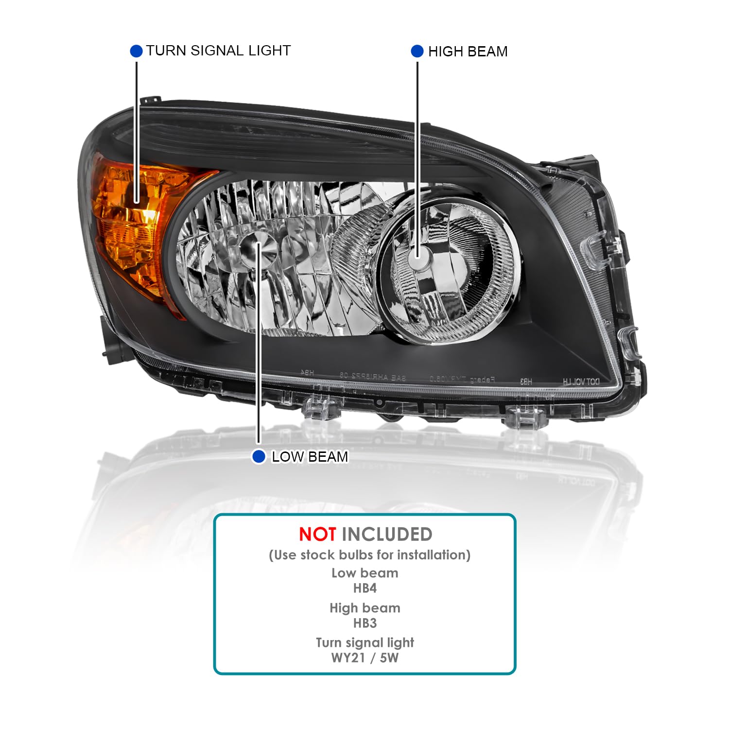 Black Headlights SPEC-D TUNING Compatible with 2006-2008 Toyota RAV4, Left + Right Pair Headlamps Assembly