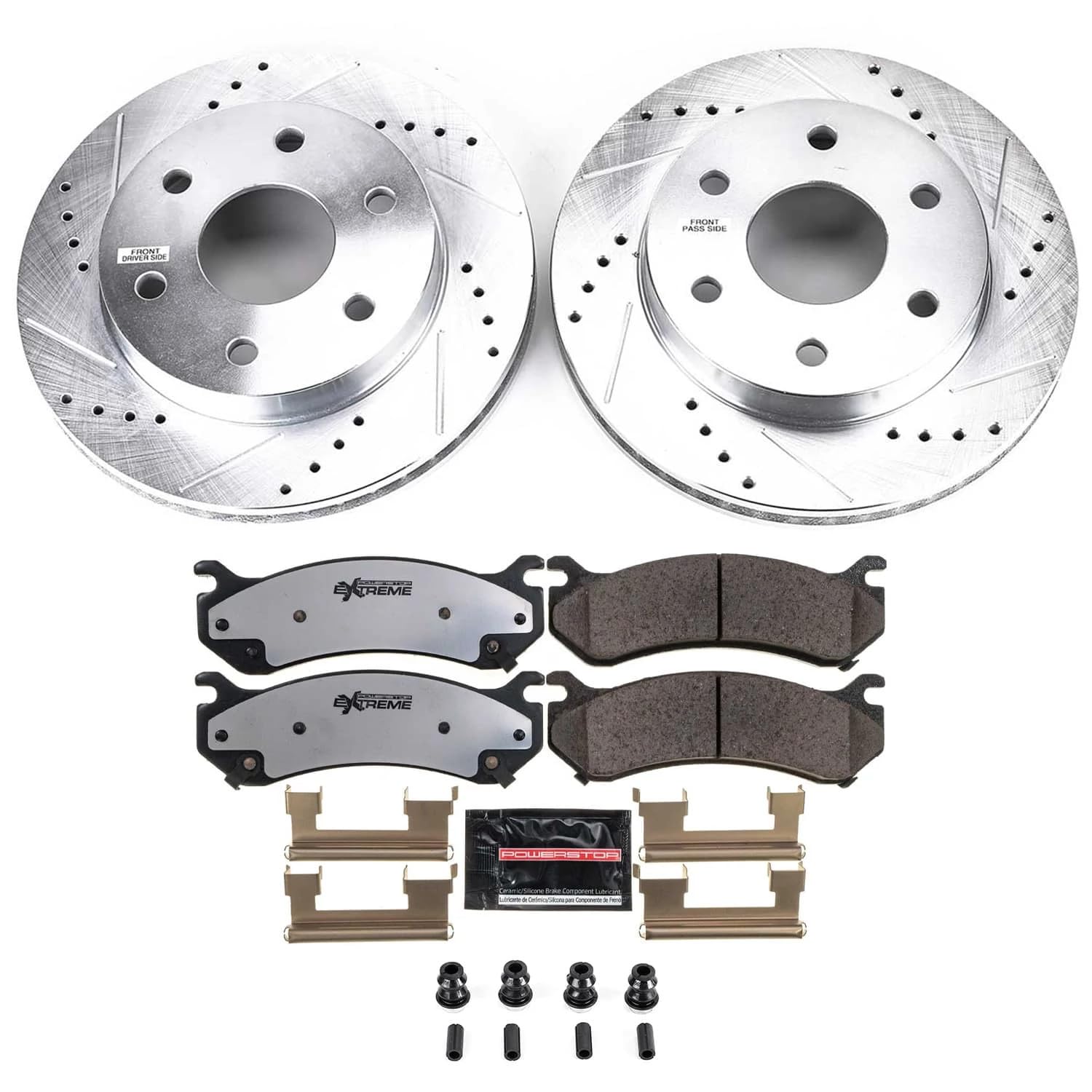 Power Stop Brake Kit Front For 2002 2003 2004 2005 2006 Cadillac Escalade - Truck & Tow Carbon Fiber Ceramic Pads & Drilled and Slotted Rotors Replacement, K2009-36