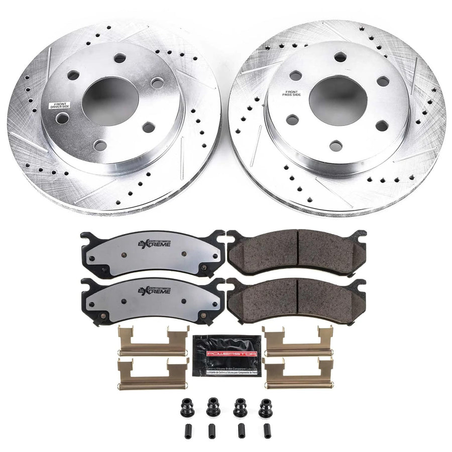 Power Stop Brake Kit Front For 2002 2003 2004 2005 2006 Cadillac Escalade - Truck & Tow Carbon Fiber Ceramic Pads & Drilled and Slotted Rotors Replacement, K2009-36