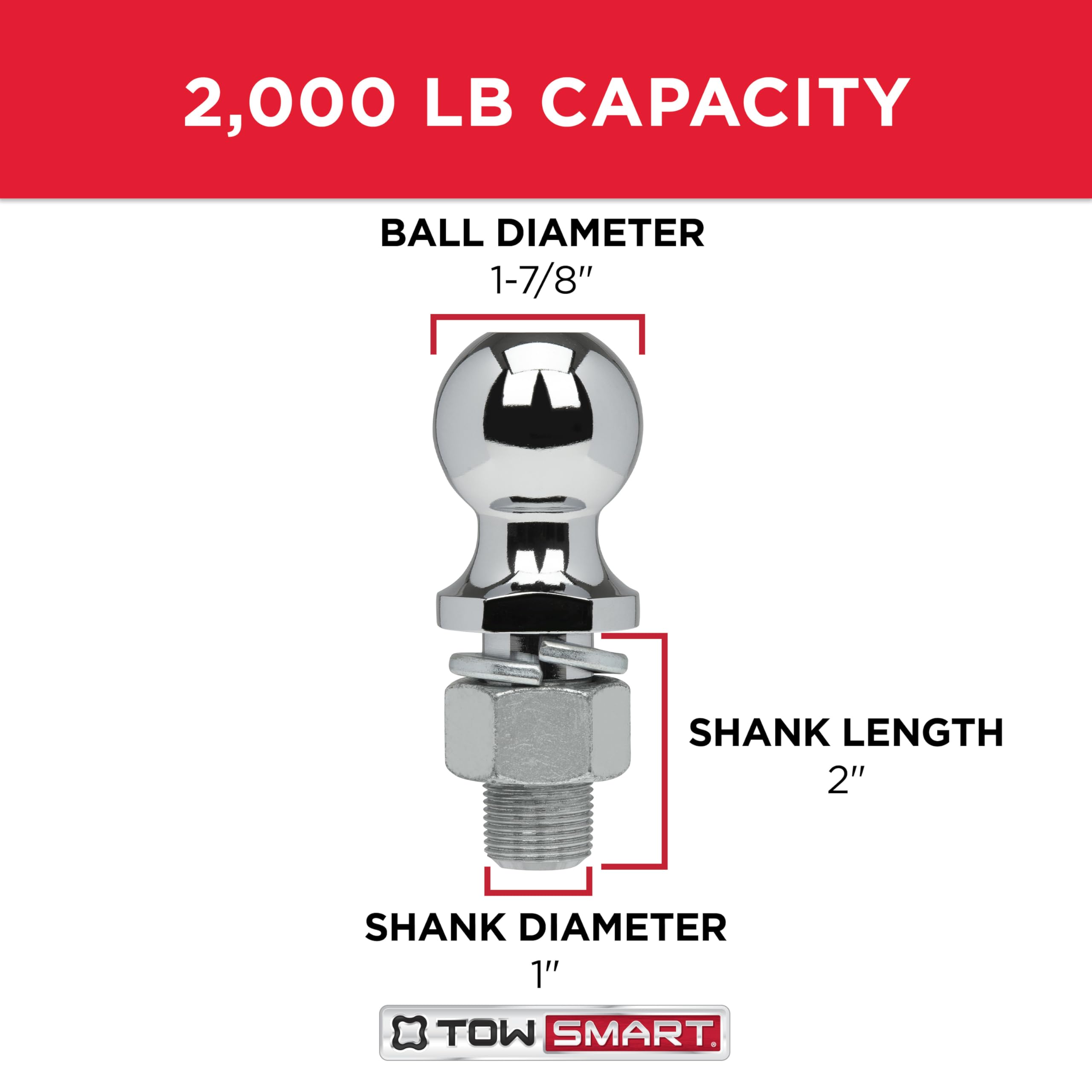 Chrome Class I Trailer Hitch Ball, 2,000 lb., 1-7/8 in. Ball Diameter, 1 in. x 2 in. Shank
