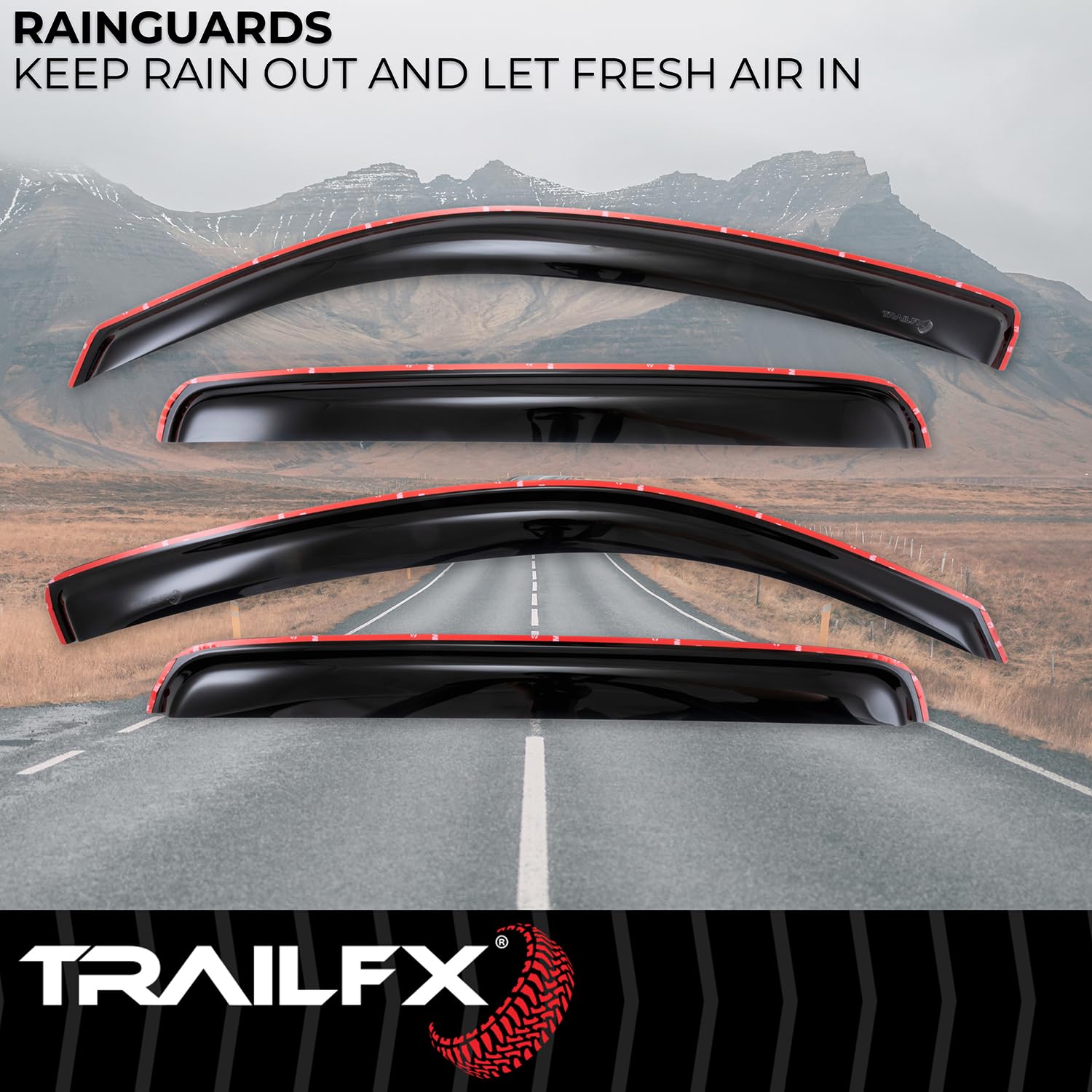 TrailFX Guards Raing Fits 2005-2015 Toyota Tacoma Double Cab 4-PC Low Profile in-Channel Smoke Window Vents Acrylic Rainguards Snap-in Installation Rain Guards TrailFX 4056IC