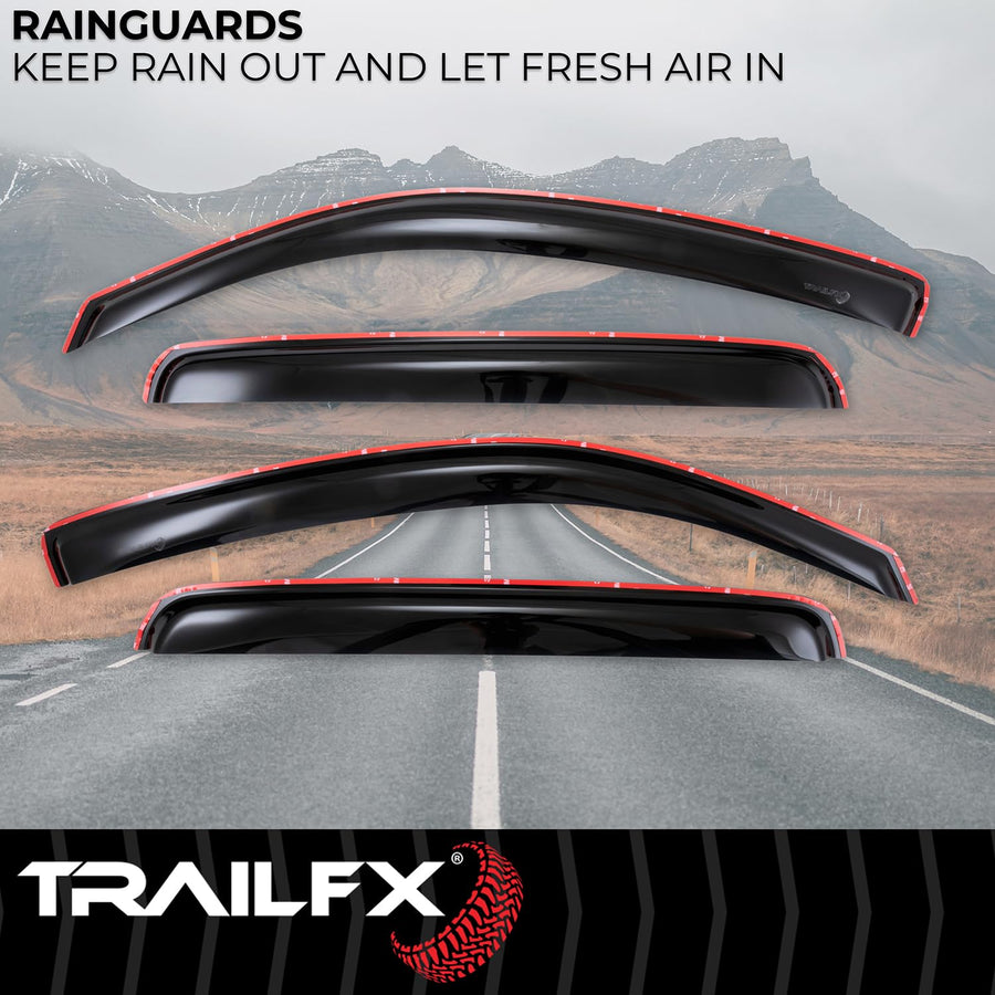 TrailFX Guards Raing Fits 2005-2015 Toyota Tacoma Double Cab 4-PC Low Profile in-Channel Smoke Window Vents Acrylic Rainguards Snap-in Installation Rain Guards TrailFX 4056IC