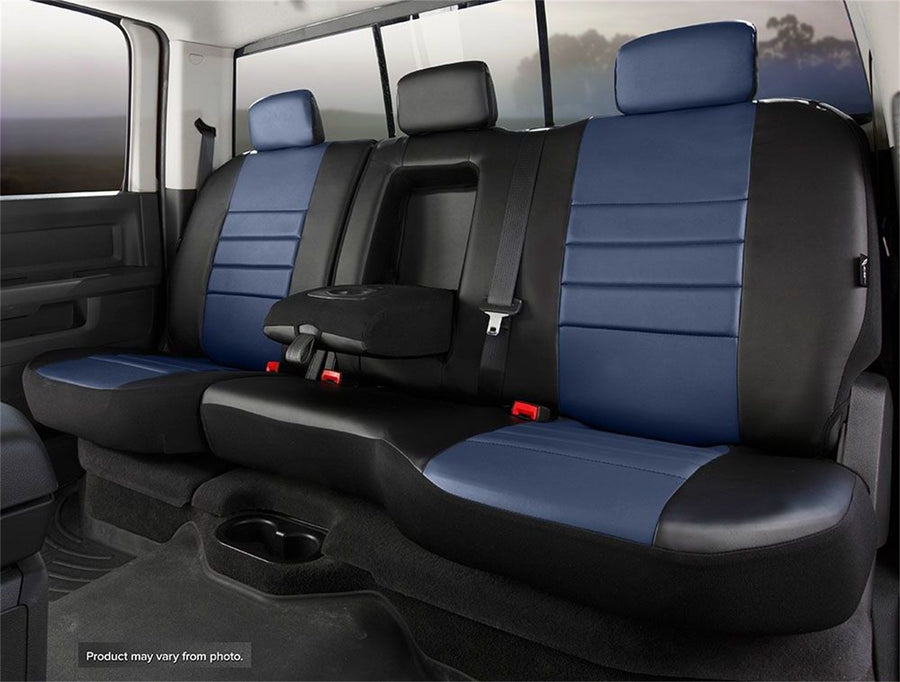 LeatherLite Fia SL62-92BLUE Custom Seat Cover; Leatherette; Blue/Black; Rear; Split Seat 60/40; w/Adj. Headrests; Armrests w/Cup Holders;