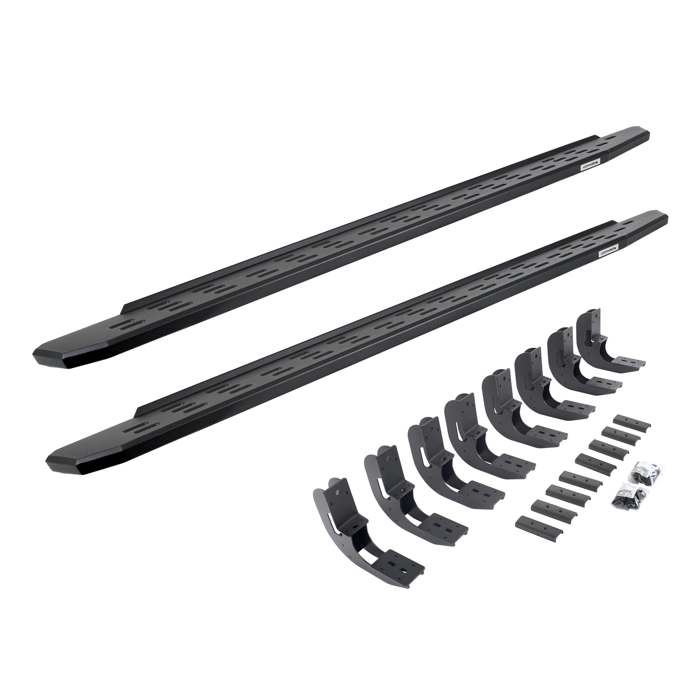 Go Rhino Running Boards & Brackets RB30 | Galvanized Steel, Textured Black | 69604887PC | Fits 2019-2025 Chevrolet Silverado & GMC Sierra Crew Cab (See Description)
