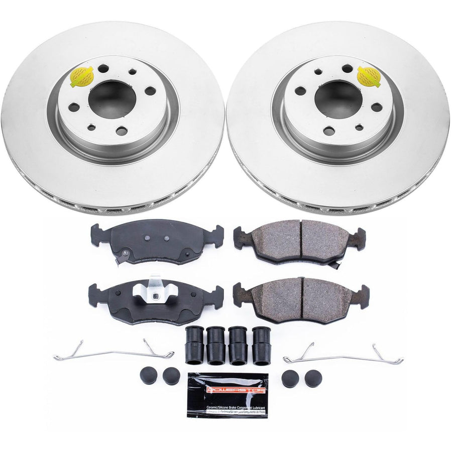 Coated Brake Rotor and Ceramic Brake Pads Power Stop CRK7168- Front For Fiat 500 2013-2019 [Model Specific]
