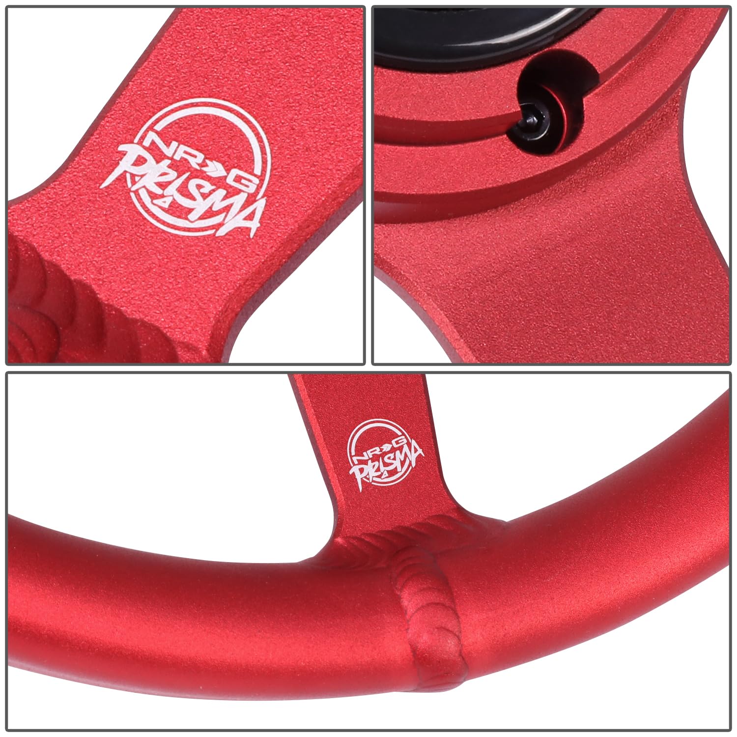 NRG Innovations All Aluminum Steering Wheel NRG-RST-071-RD 330mm - Heritage Solid Spoke- Ergonomic Grip- Anadized Red