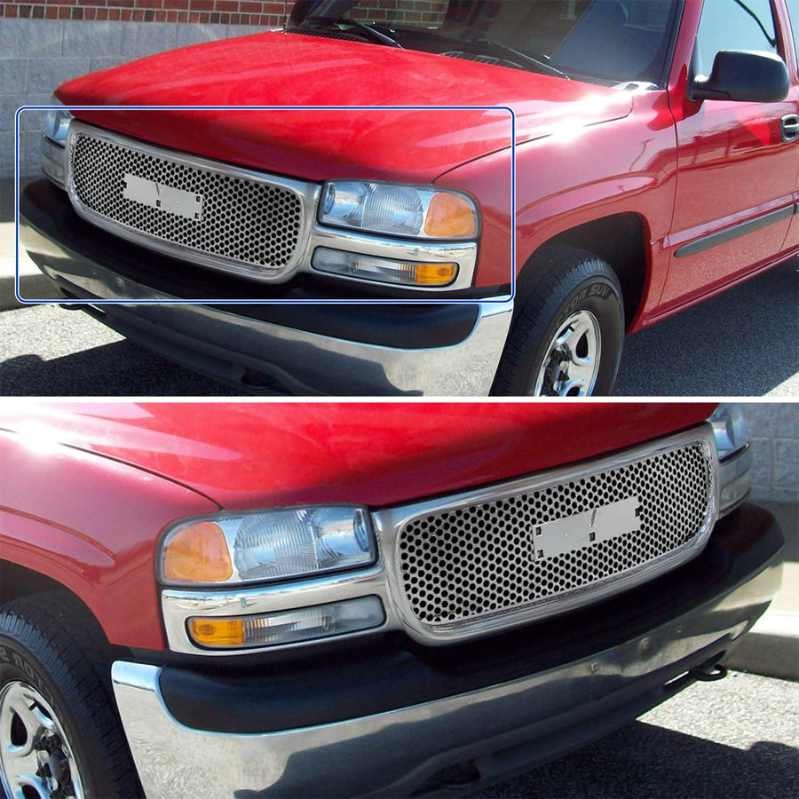 Upper Round Hole Mesh Spec-D Tuning Hood Grill Grille Chrome Compatible with 2000-2006 GMC Yukon Xl