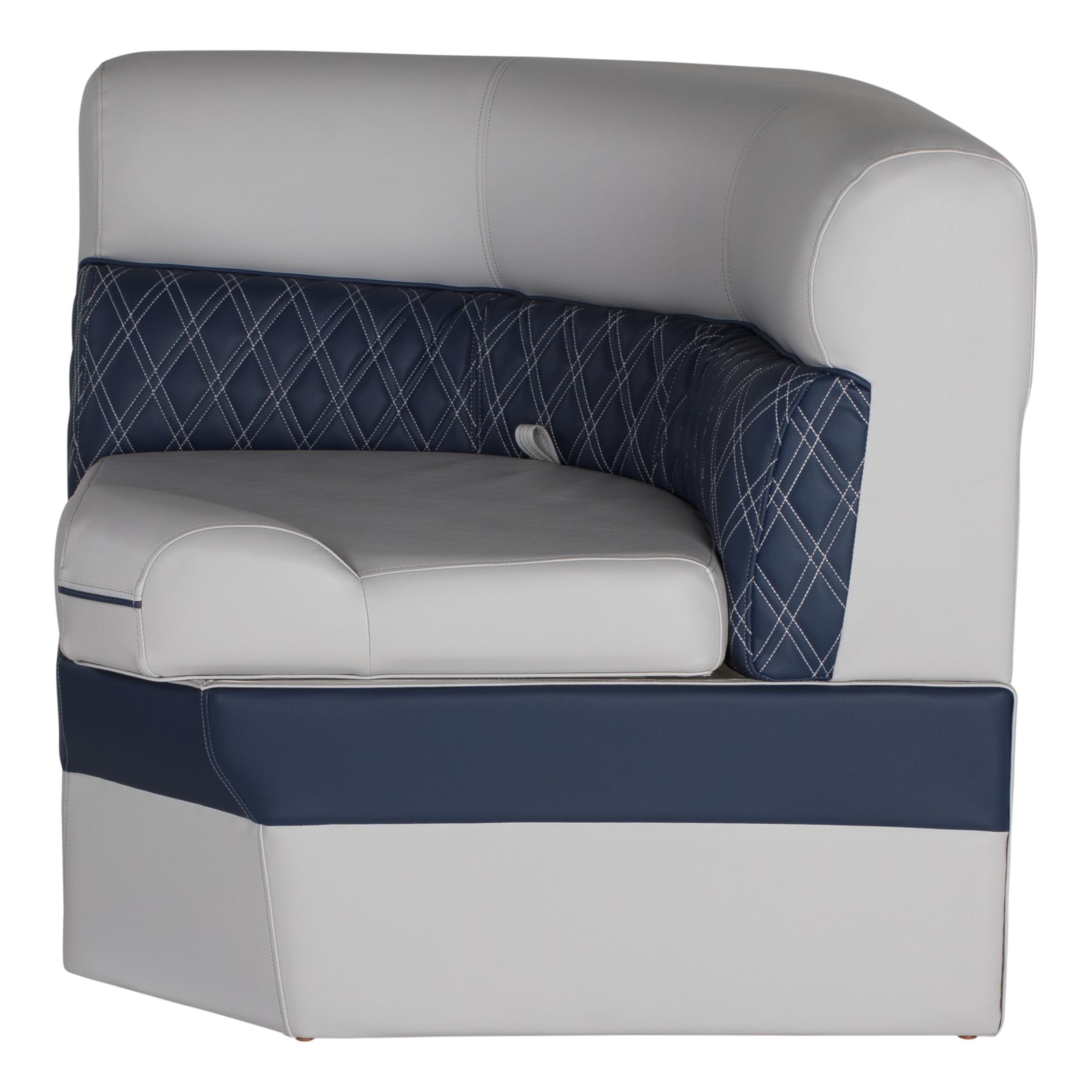 30" Radius corner pontoon seat, Lippert Sunset Collection, Contoured Foam Cushioning, Durable Marine-Grade Vinyl, Built-In Dry Storage, Poly Frame, 44"L x 28"W x 30"H – 2024021297