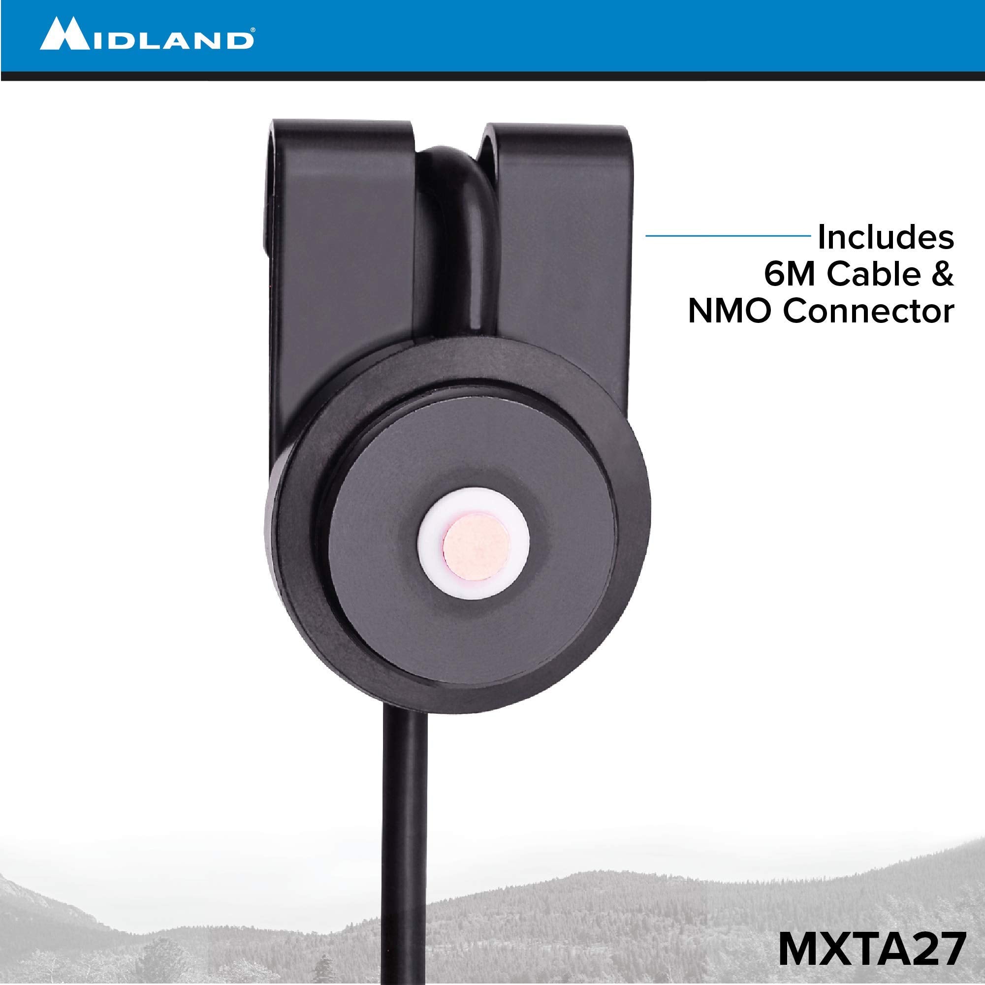 MXTA27 Midland – Universal Lip Mount with NMO Connector and 6M Cable – Fits Most Trunks/Car Hoods