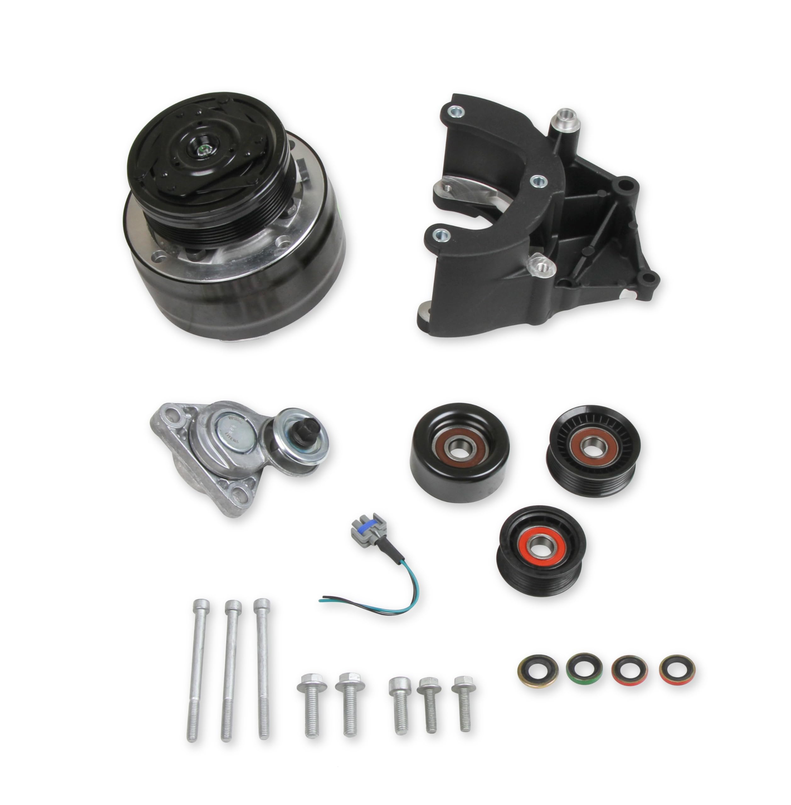 Holley LS A/C Accessory Drive Kit 20-140BK - Includes R4 A/C Compressor, Tensioner, & Pulleys- Black Finish