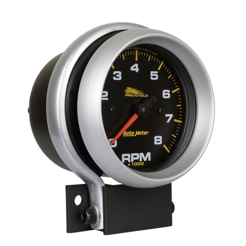Tach, AutoMeter Gauge, 3 3/4", 8K RPM, 2 & 4 Cylinder, Black, Pro-Cycle (19201)
