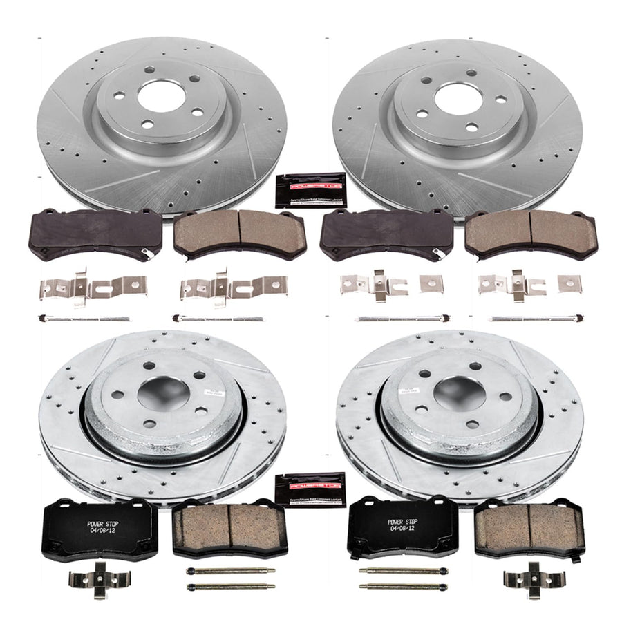 Power Stop K5958 Z23 Carbon Fiber Brake Pads Front and Rear with Drilled and Slotted Brake Rotors Kit For 2012 2013 Jeep Grand Cherokee SRT8 | 2014 2015 2016 2017 Jeep Grand Cherokee SRT