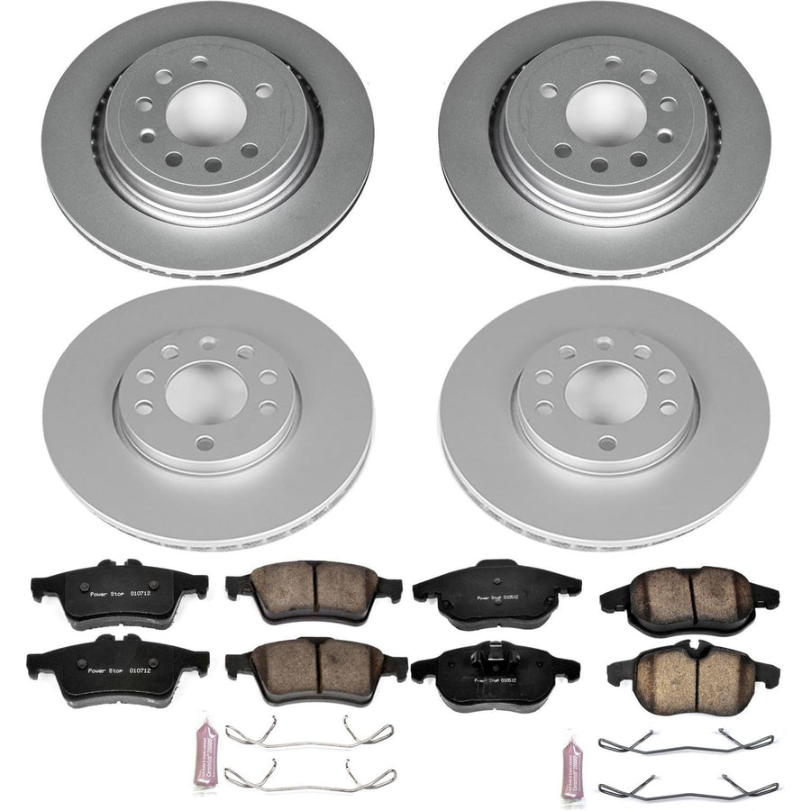 Power Stop CRK8156 Brake Kit Front & Rear Coated Rotor - Coated Brake Rotors and Z23 Ceramic Brake Pads For Saab 9-3 2008-2011, Saab 9-3X 2010-2011 [Model Specific]