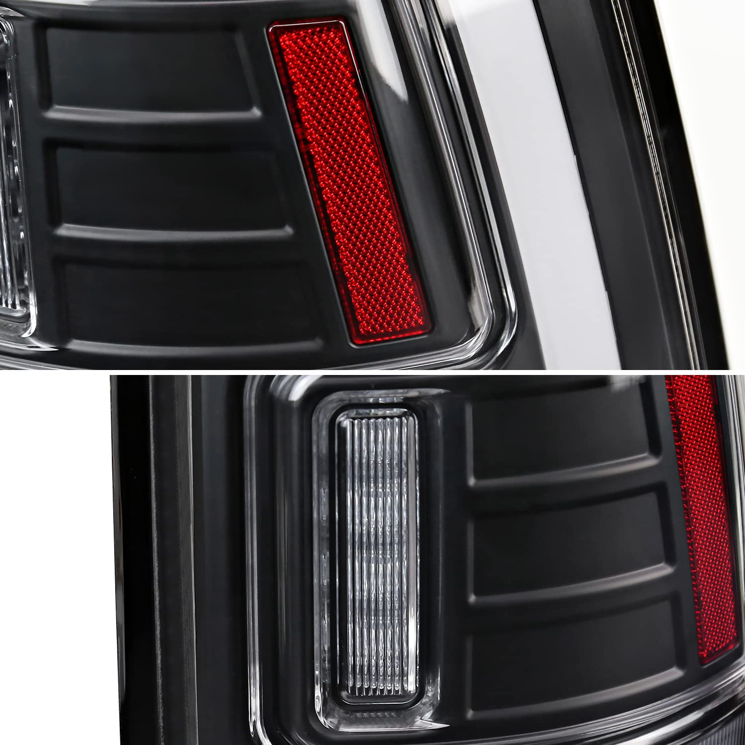 Black LED Tail Lights w/White LED Light Bar SPEC-D TUNING Compatible with 2009-2018 Dodge Ram 1500 2500 3500, Left + Right Pair Assembly