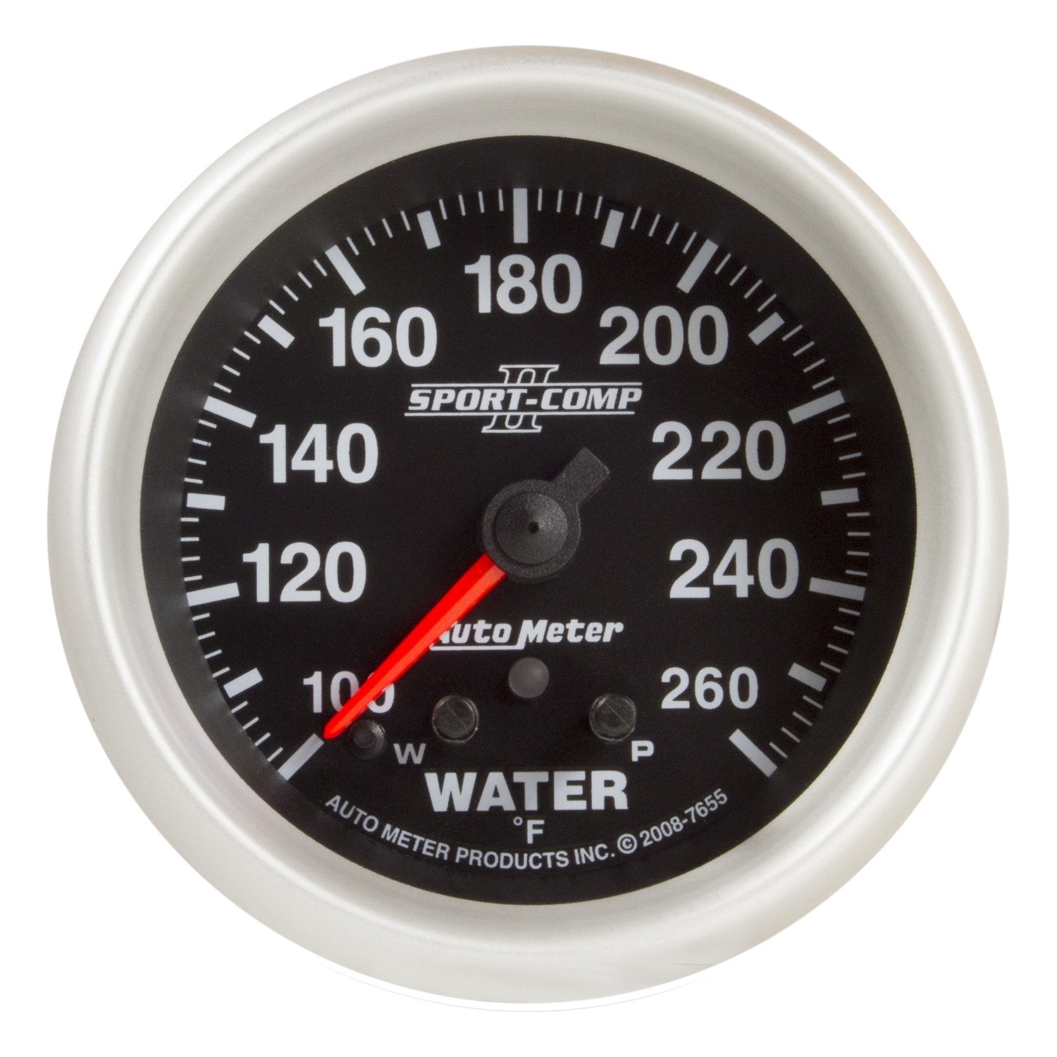 Auto Meter Sport-Comp II 2-5/8" 100-260 Degree F Full Sweep Electric Water Temperature Gauge with Peak Memory and Warning
