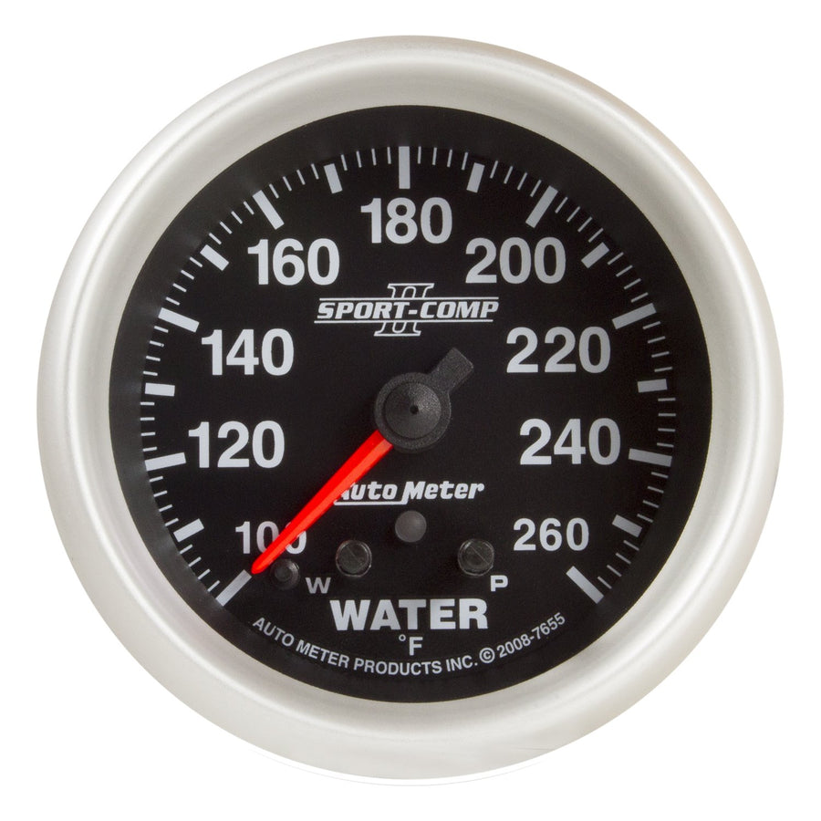 Auto Meter Sport-Comp II 2-5/8" 100-260 Degree F Full Sweep Electric Water Temperature Gauge with Peak Memory and Warning