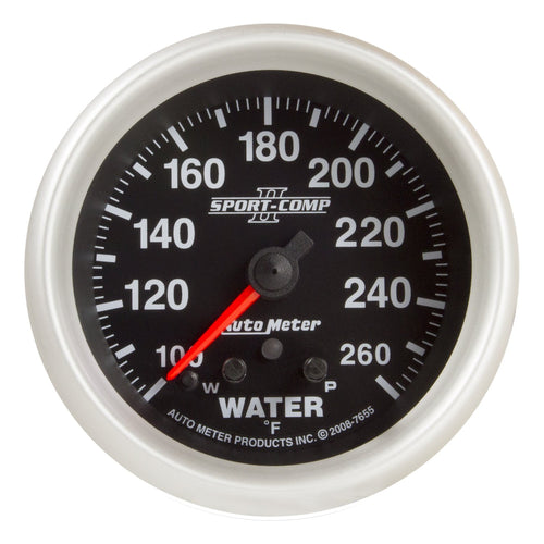 Auto Meter Sport-Comp II 2-5/8" 100-260 Degree F Full Sweep Electric Water Temperature Gauge with Peak Memory and Warning