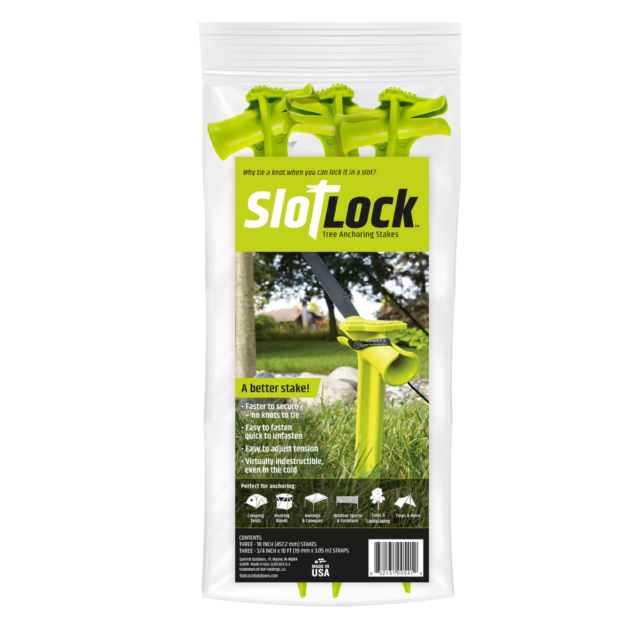 18 Inch SlotLock Multi-Purpose Anchoring Stake Kit, for Use with Landscaping, Tents, Inflatables, and More, 3-Pack