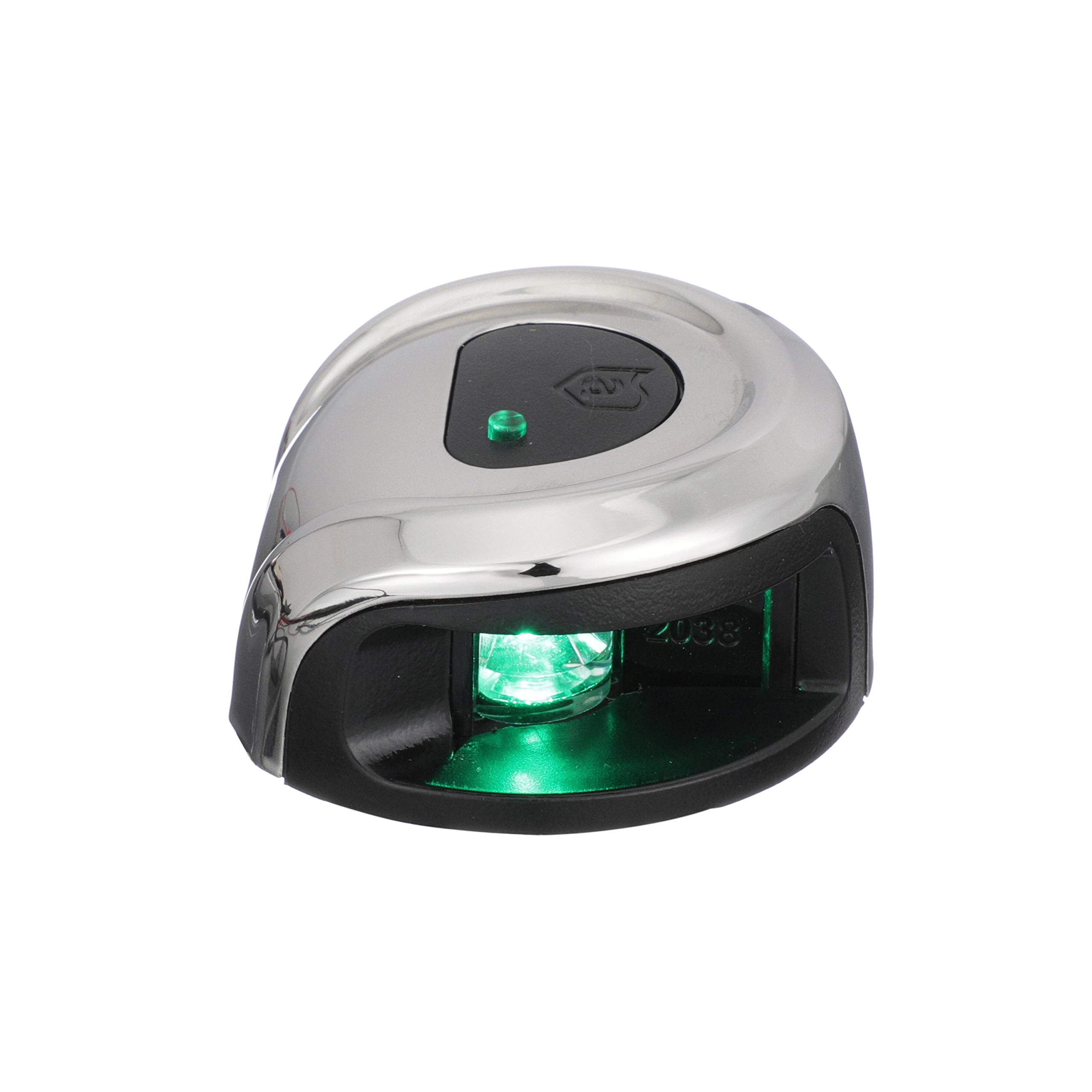 LightArmor Attwood NV2012SSG-7 2-Mile Navigation Deck Mount Sidelight, Green LED Lighting, Round Stainless Housing