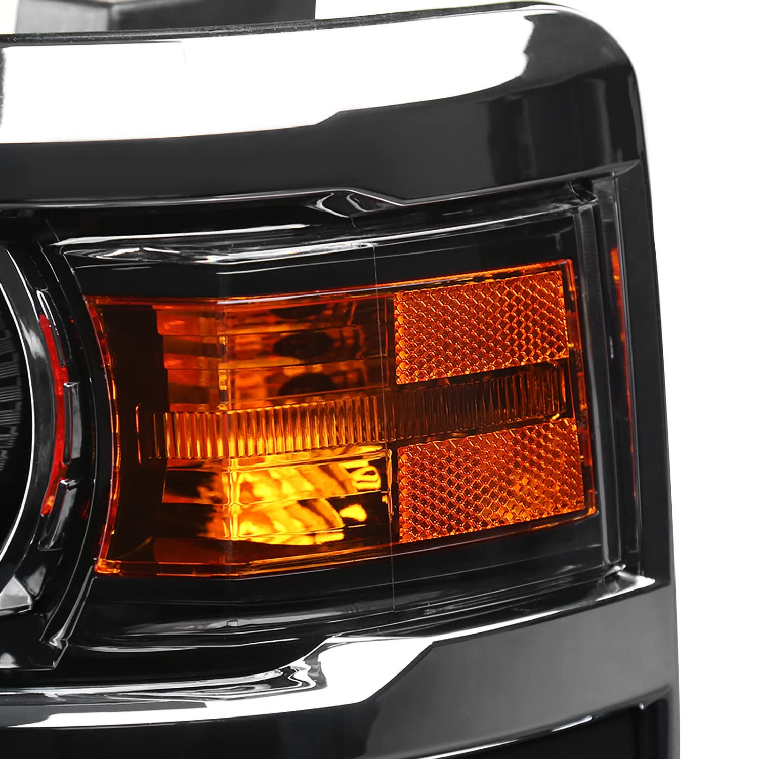 Jet Black SPEC-D TUNING Projector Headlights w/Silver Trim Compatible with 2014-2015 Chevy Silverado 1500, Left + Right Pair Headlamps Assembly