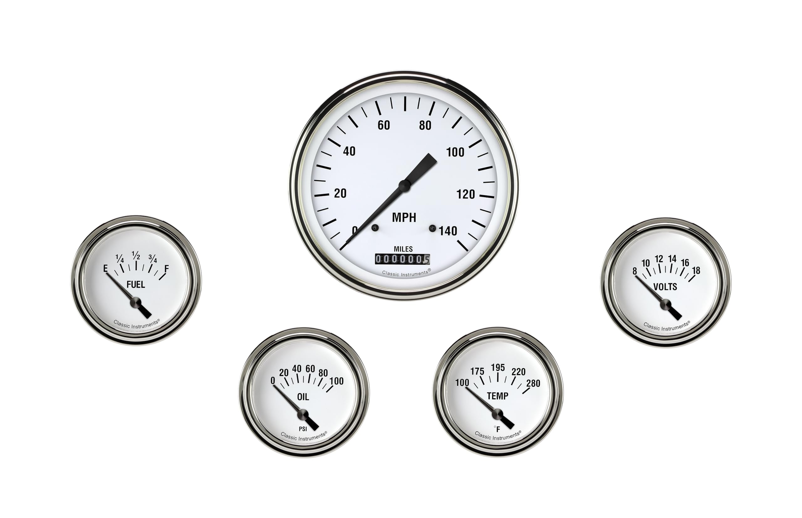 WH254SLF Classic Instruments White Hot Short Sweep 5 Gauge Set - GM