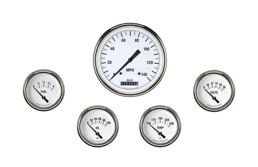 WH254SLF Classic Instruments White Hot Short Sweep 5 Gauge Set - GM