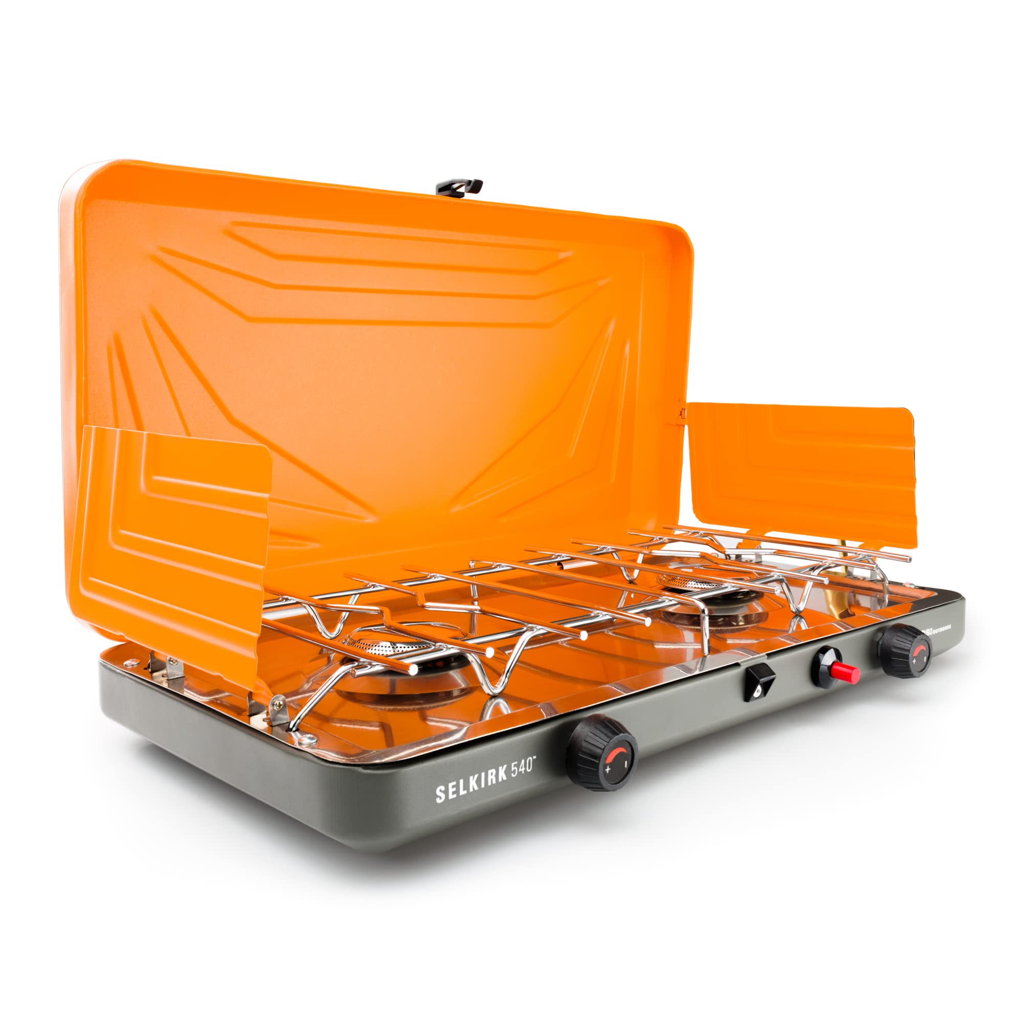 GSI Outdoors 540+ Selkirk, Portable Outdoor Camping Stove, 2-Burner Propane Grill, 14,000 BTU High-Output Adjustable Burners, Integrated Igniter and Wind Guards