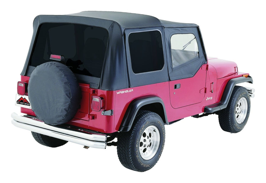 RT Off-Road Soft Top With Door Skins OEM Style BLACK DENIM Tinted Windows RT10015T For 1988-1995 Jeep Wrangler With Half Doors