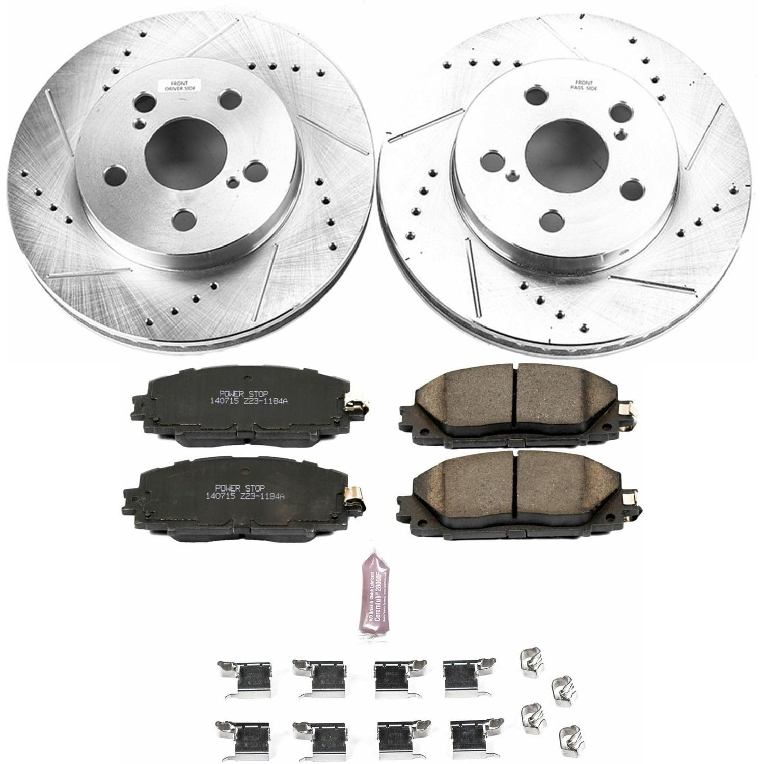 Power Stop K7701 Z23 Carbon Fiber Brake Pads with Drilled & Slotted Brake Rotors Kit For Toyota Corolla, Toyota Prius, Toyota Prius AWD-e, Toyota Prius Prime [Model Specific]