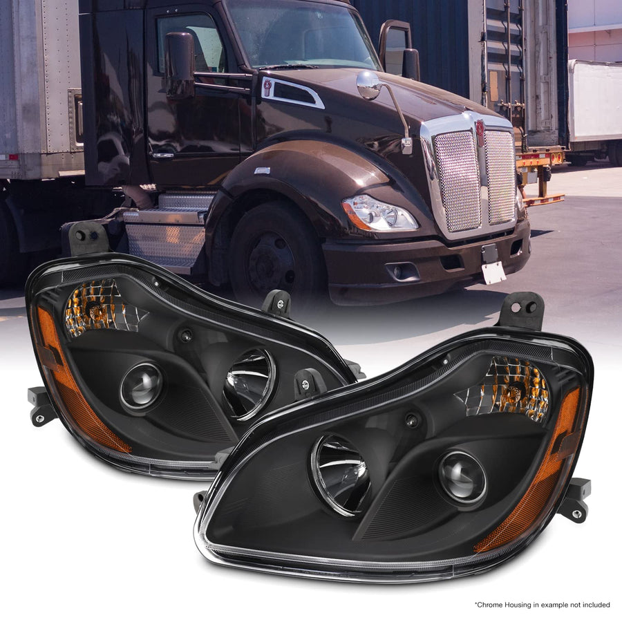 AKKON - OE Halogen Style Projector Headlights Fits 2013-2019 Kenworth T680 Black Housing - Pair Replacement