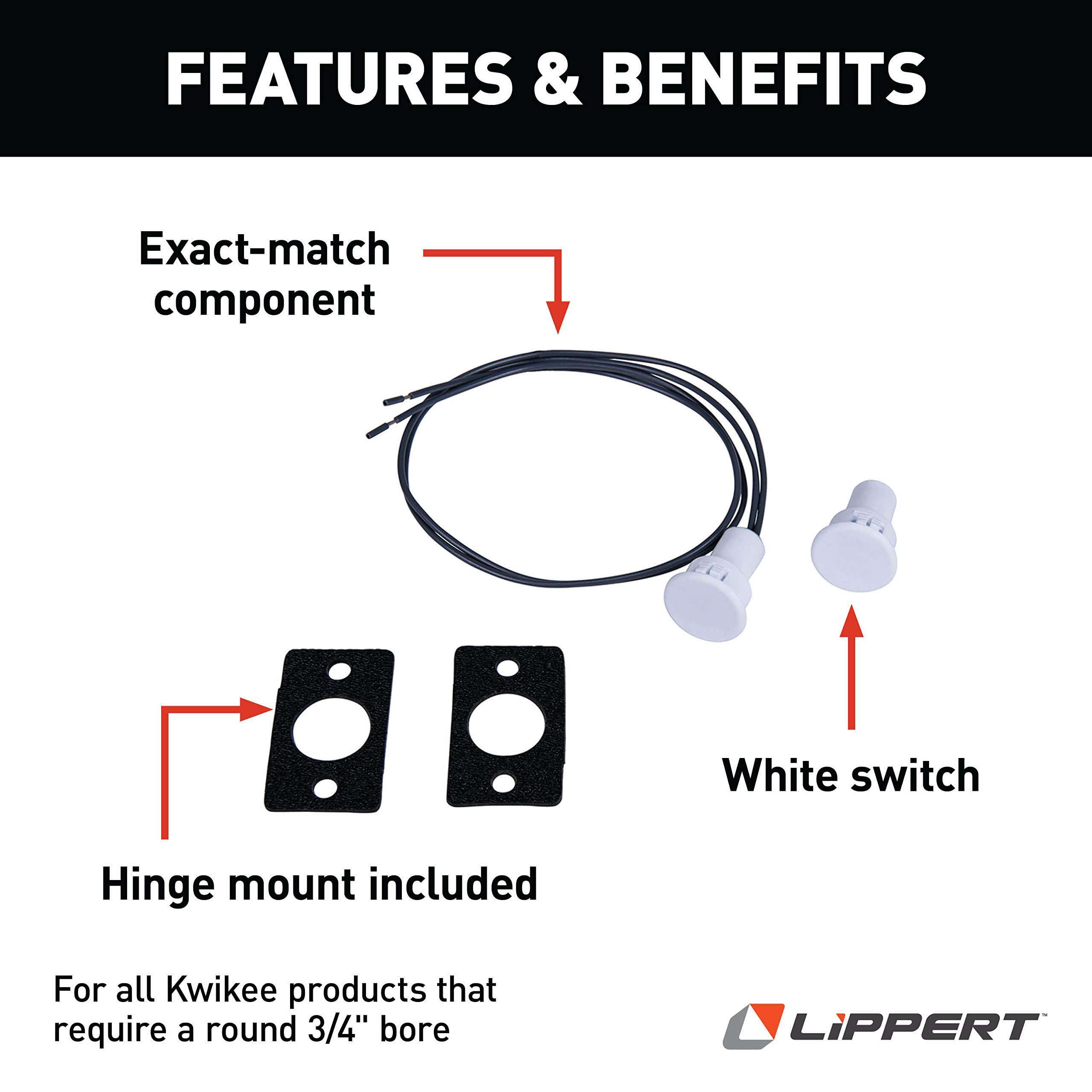 Electric Kwikee Step Replacement Round Magnetic Door Switch with 3/4" Core for RVs & Travel Trailers, White
