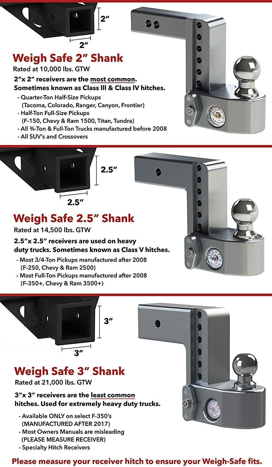 Weigh Safe CTB103CERBLA, 180 Hitch 10" Drop w/ 3" Shank/Shaft, Adjustable Aluminum Trailer Hitch & Ball Mount, Chrome Plated Combo Ball (2" & 2-5/16") & a Double-pin Key Lock CERAKOTE Black