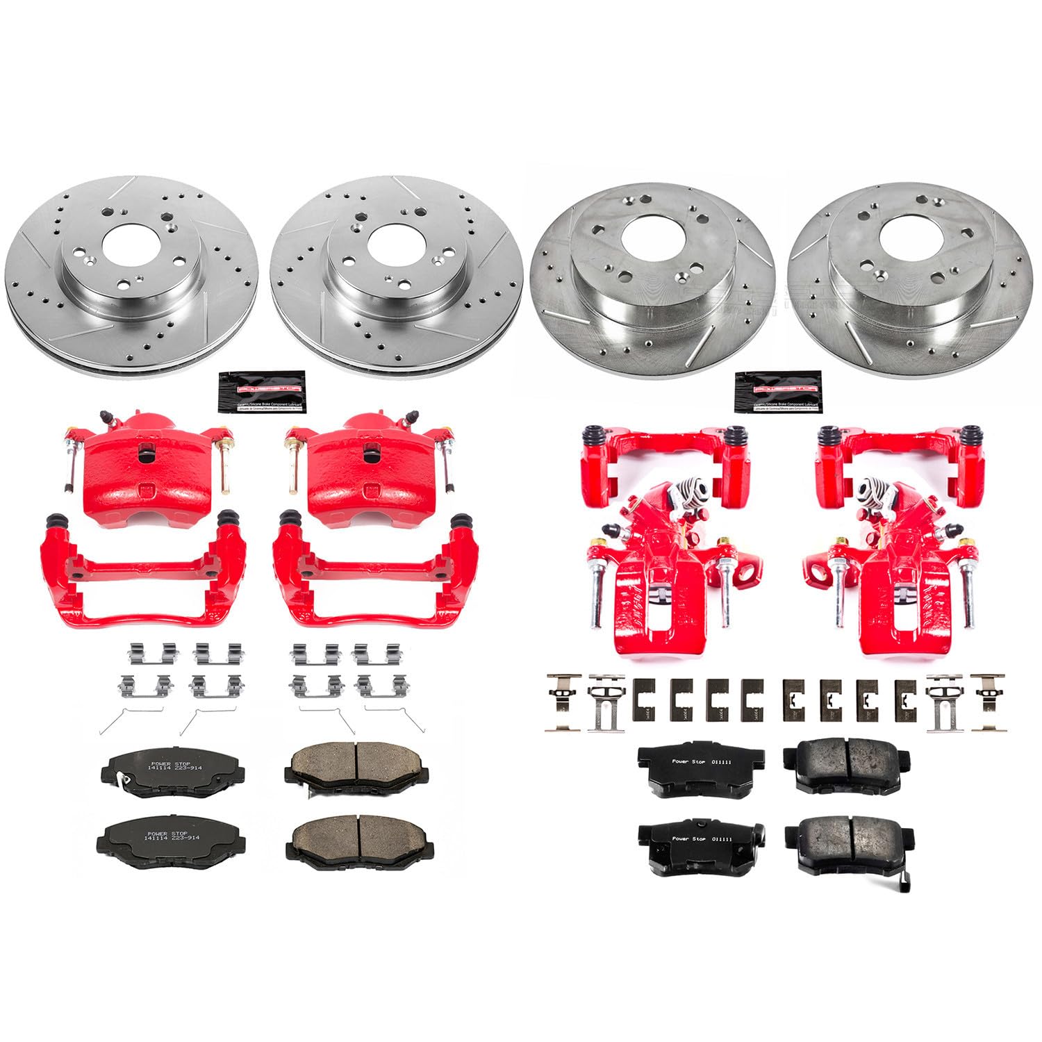Power Stop Z23 Evolution Front and Rear Caliper Kit-Drilled/Slotted Rotors, Carbon Ceramic Brake Pads & Calipers For Acura ILX 2013 [Model Specific]