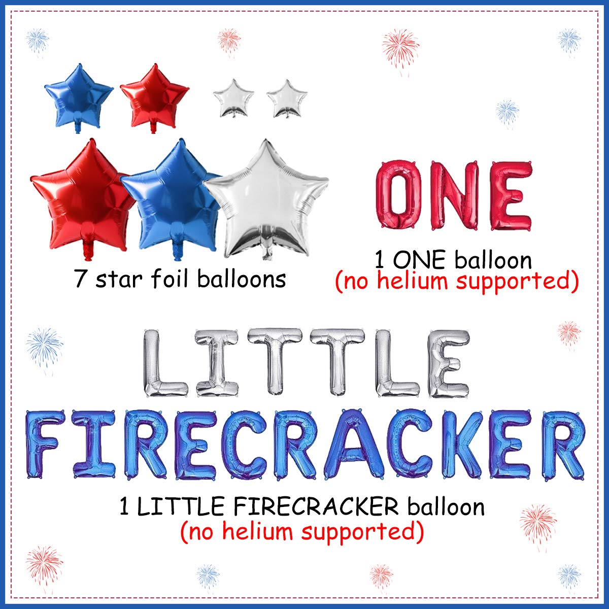 1st Birthday Decorations 4th of July Little Firecracker Balloons Banner for Independence Day Decorations