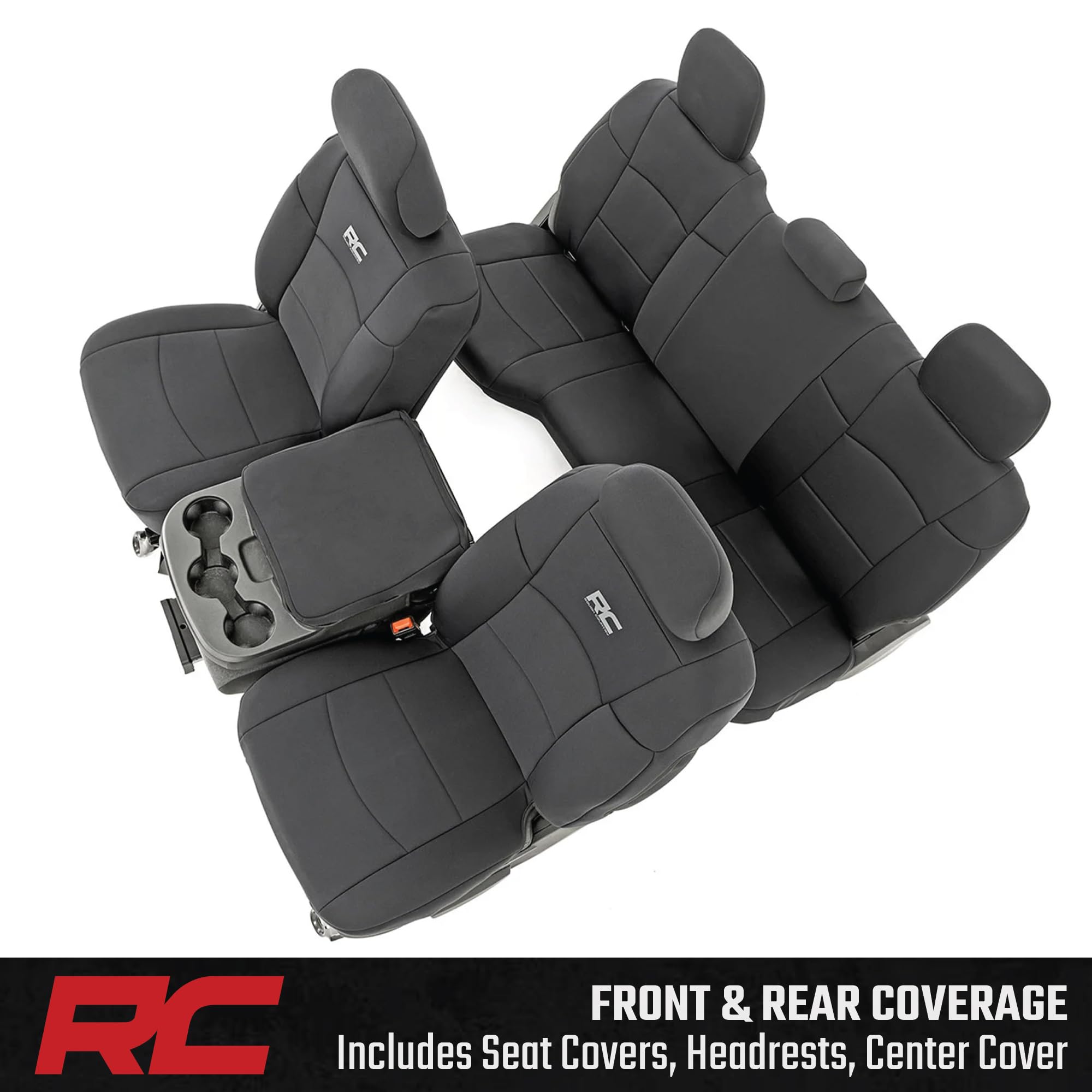 Rough Country Seat Covers Neoprene for Dodge Ram (2019-2024) - UV & Water Resistant, Foam Padded Truck Seat Covers - Full Set, Black, Front & Rear