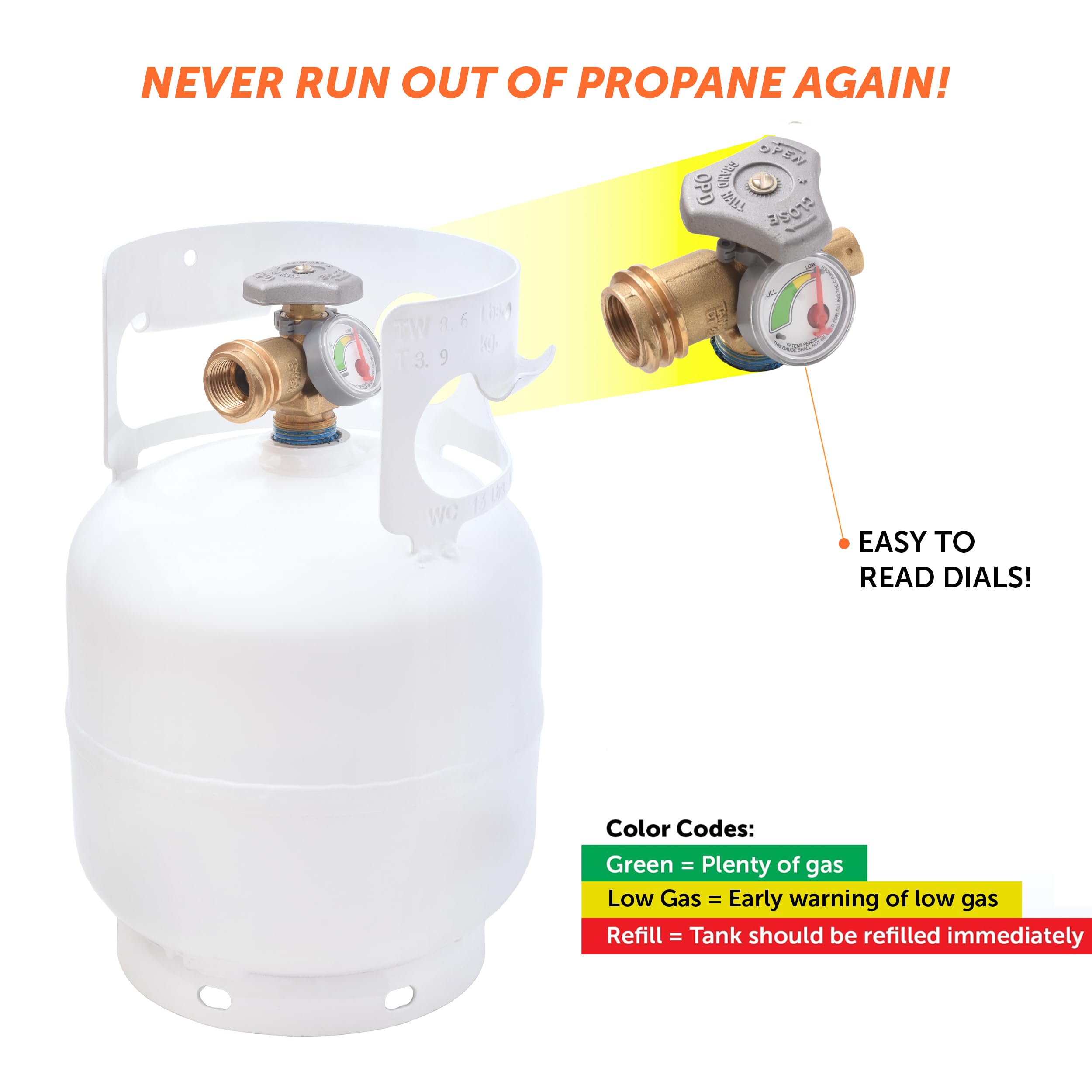 Flame King 5lb YSN5LB-GAUGE Steel Propane Tank Cylinder with Gauge and OPD Valves for Grills and BBQs, Camping, Fishing, & Outdoor Activities, White