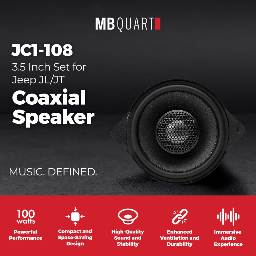 3.5” MB Quart Coaxial Speaker Set for Jeep Wrangler JL/Gladiator JT, Front Dash or Rear Soundbar Upgrade, Direct Fit Car Audio with OEM Wiring, Black