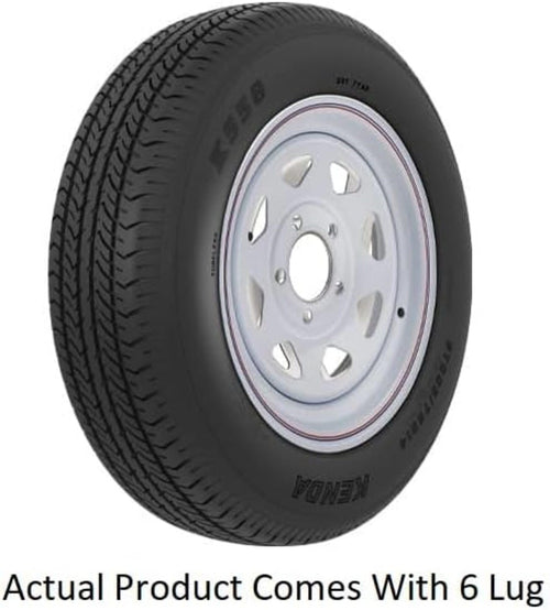33059 AMERICANA ST225/75R15 D/6H SPK WH STR KR, 15 Inch Diameter x 6 Inch Width; 6 x 139.7 Millimeter/ 6 x 5.50 Inch Bolt Pattern; 8 Spoke; 2 Piece Welded Steel Construction; White With Stripes; ST225 x 75R15; 1 Year Worry-Free Warranty; Tr