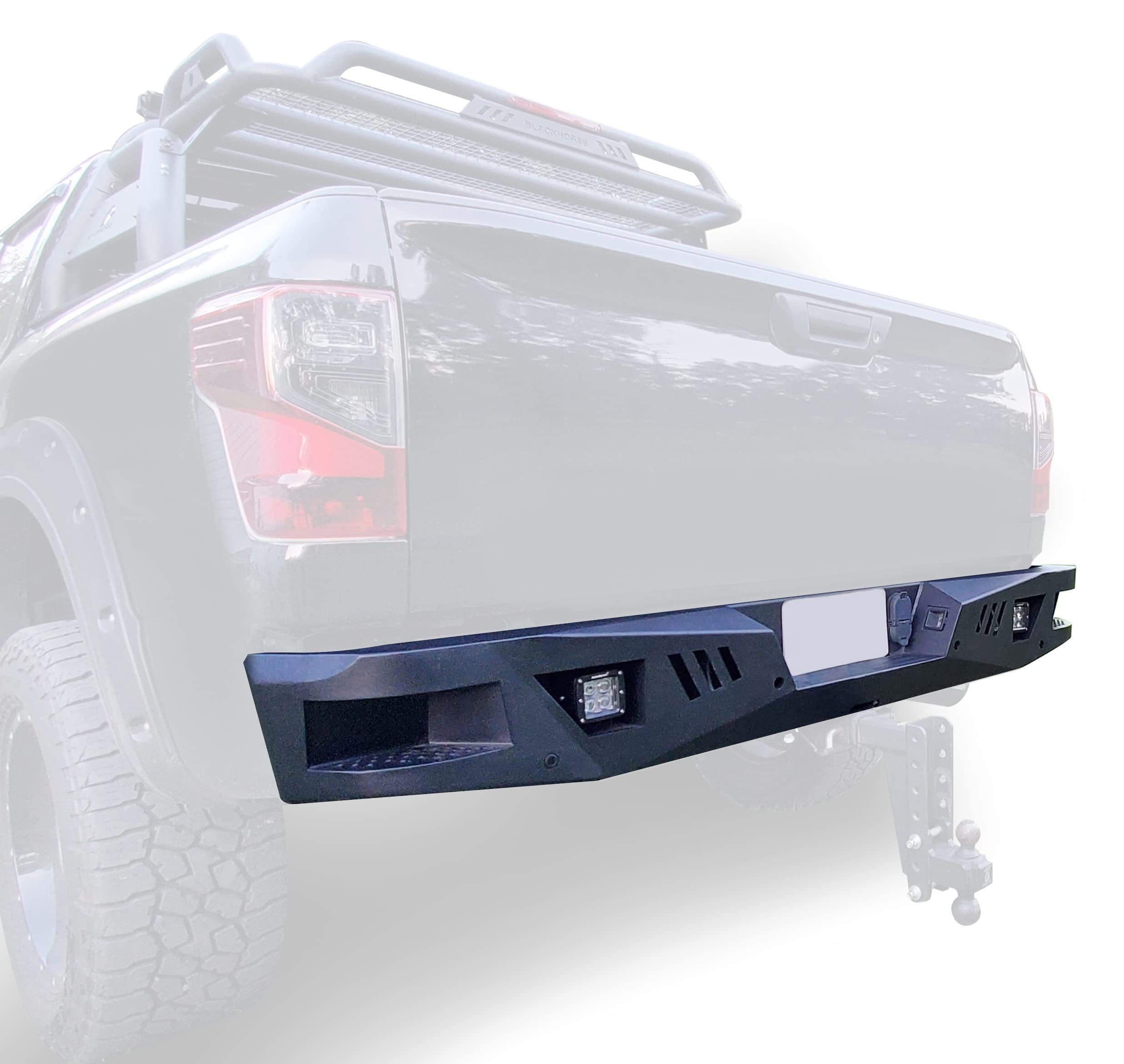 Heavy Duty Black Horse Armour Rear Bumper Includes 1 Set of 4in Cube Lights Matte Black Compatible with 2016-2024 Nissan Titan XD-ARB-NITI-KIT
