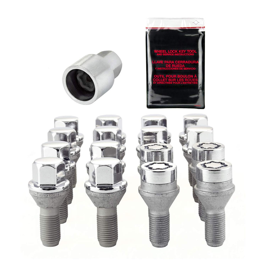 McGard Black Cone Seat Lug Bolt Wheel Installation Kit for 4 Lug Vehicles (M12x1.25 Thread Size); Set of 12 Lug Bolts, 4 Wheel Locks, 1 Key & 1 Key Storage Pouch.